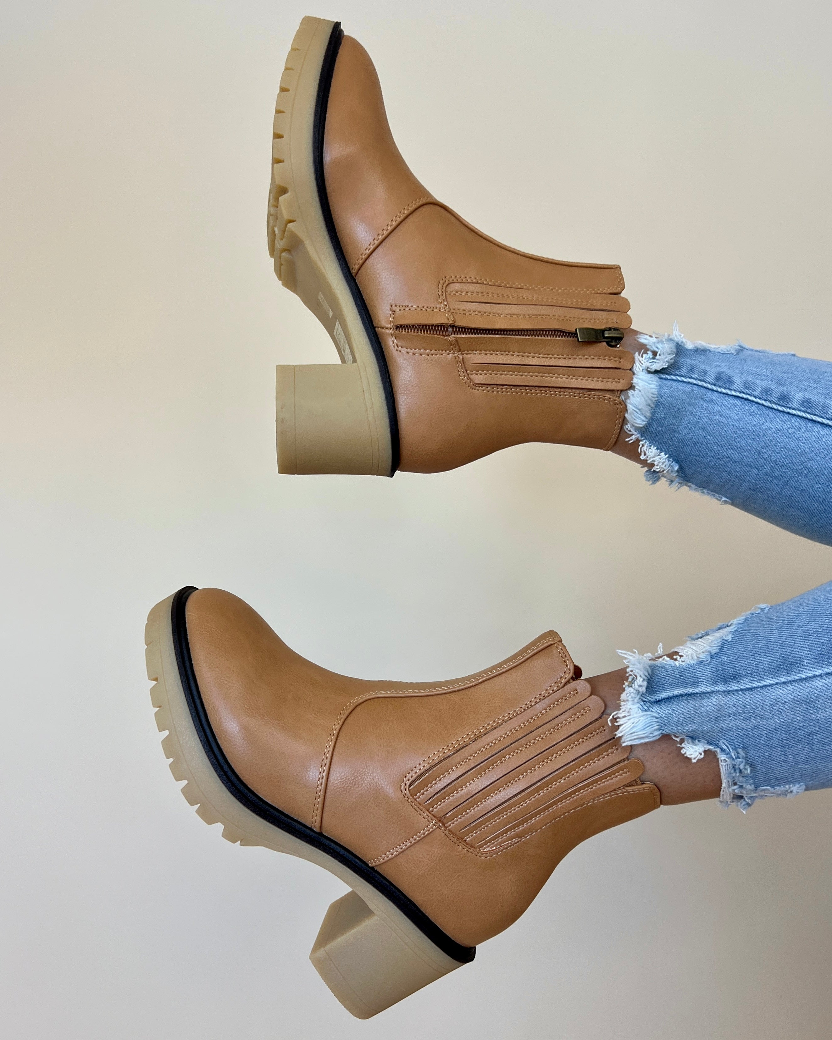 Winnie Tan Round Toe Platform Boots-Shop-Womens-Boutique-Clothing