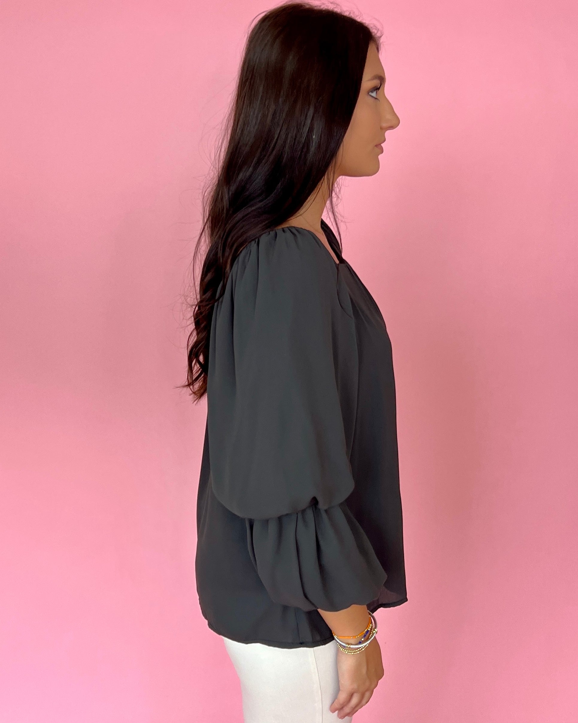 Feels Like Love Black Double Bubble Sleeves Top-Shop-Womens-Boutique-Clothing