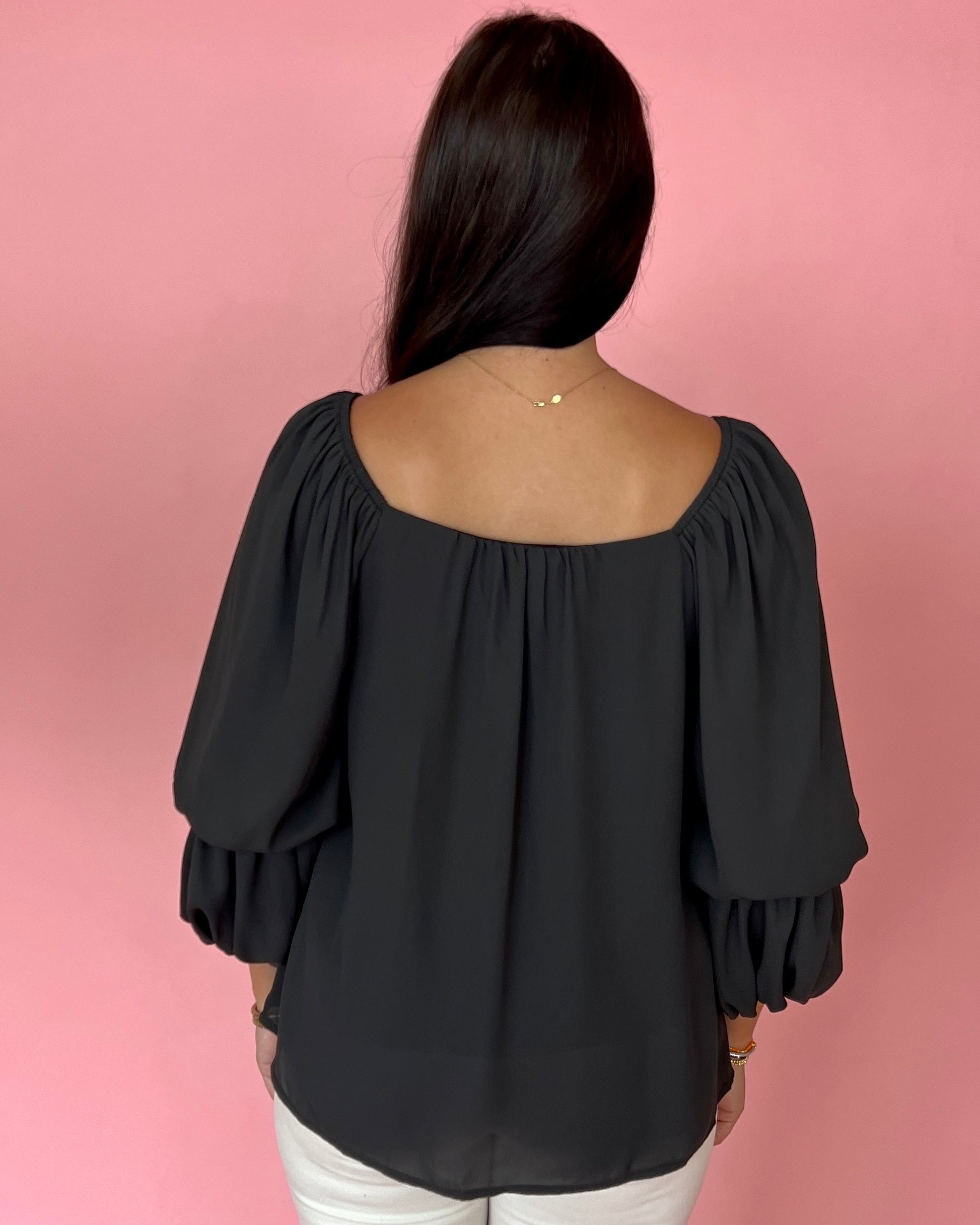 Feels Like Love Black Double Bubble Sleeves Top-Shop-Womens-Boutique-Clothing