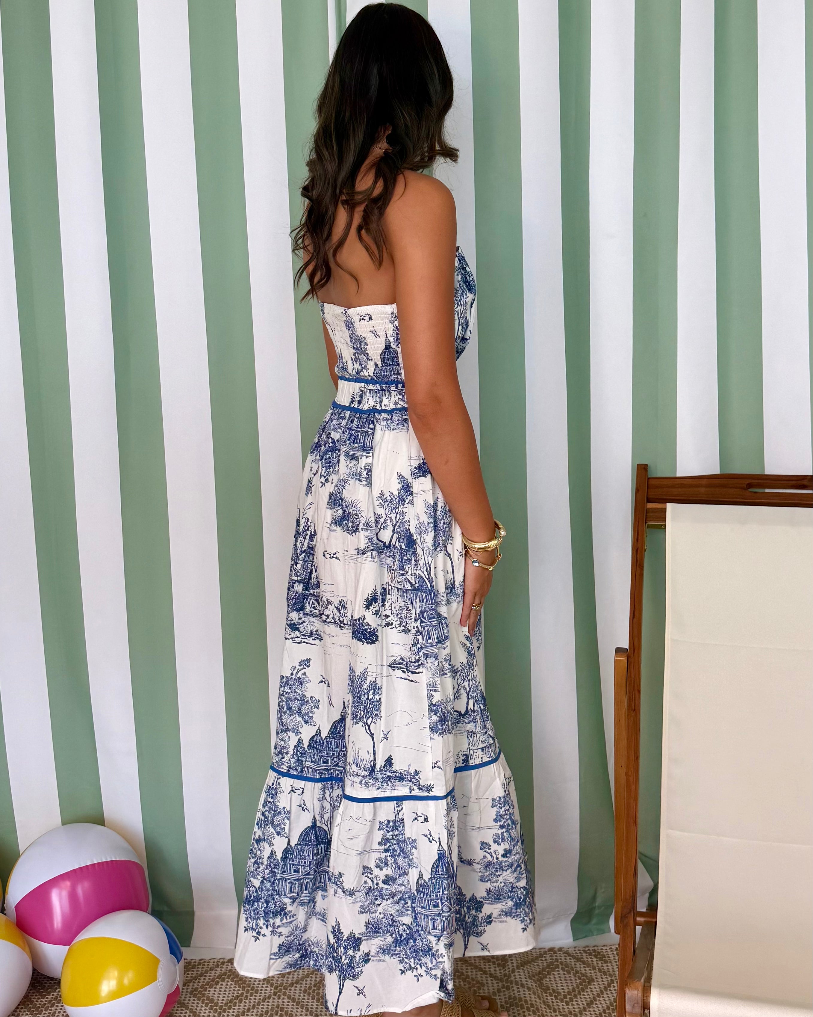 Always Been You Blue Strapless Toile Dress-Shop-Womens-Boutique-Clothing