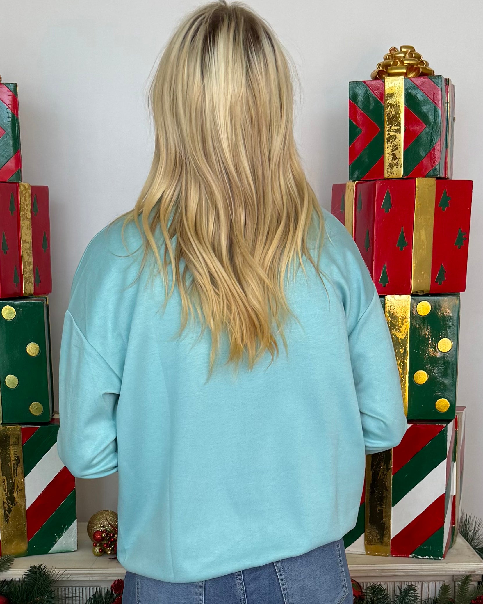Holiday Magic Light Blue Holly Jolly Sweatshirt-Shop-Womens-Boutique-Clothing