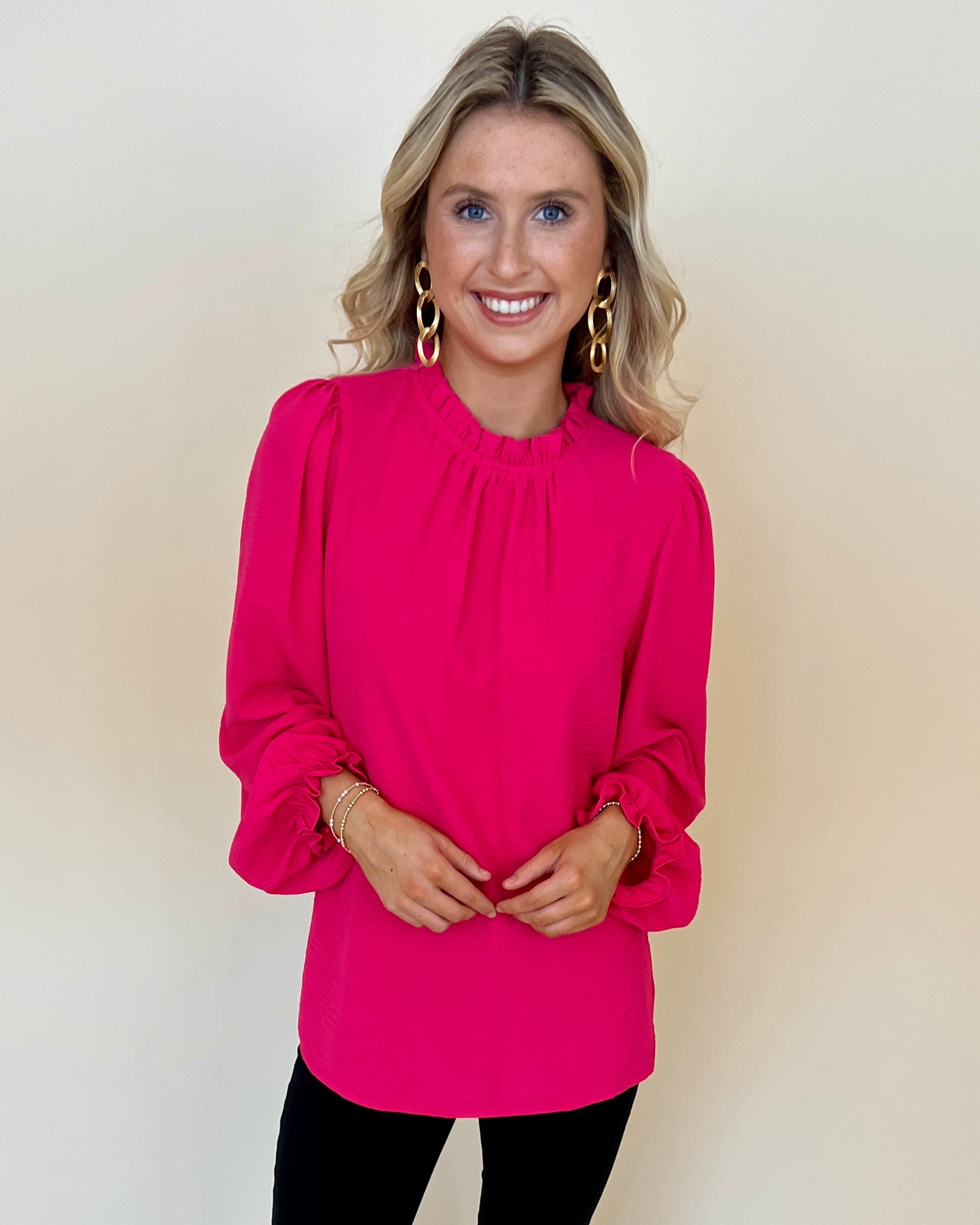Just Right Fuchsia Ruffle Top-Shop-Womens-Boutique-Clothing
