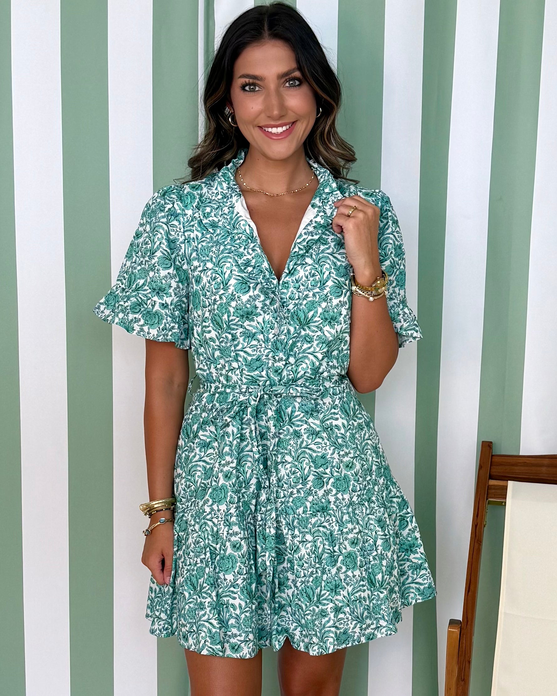 Capturing Memories Green Floral Belted Dress-Shop-Womens-Boutique-Clothing