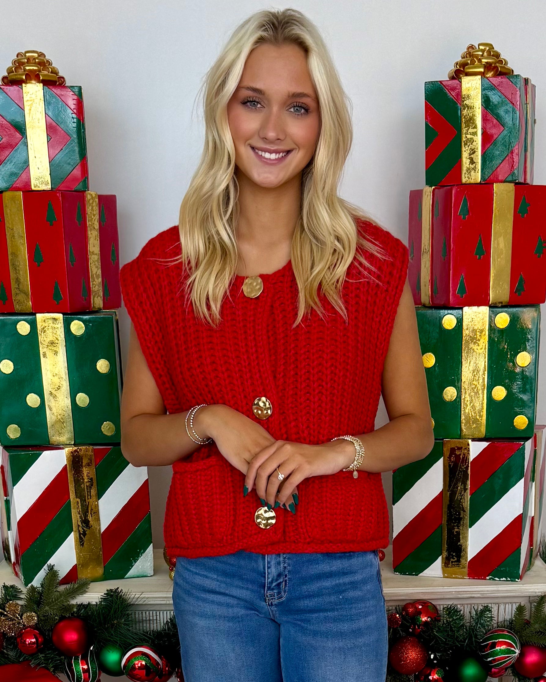 What Was It Red Chunky Button Sweater-Shop-Womens-Boutique-Clothing