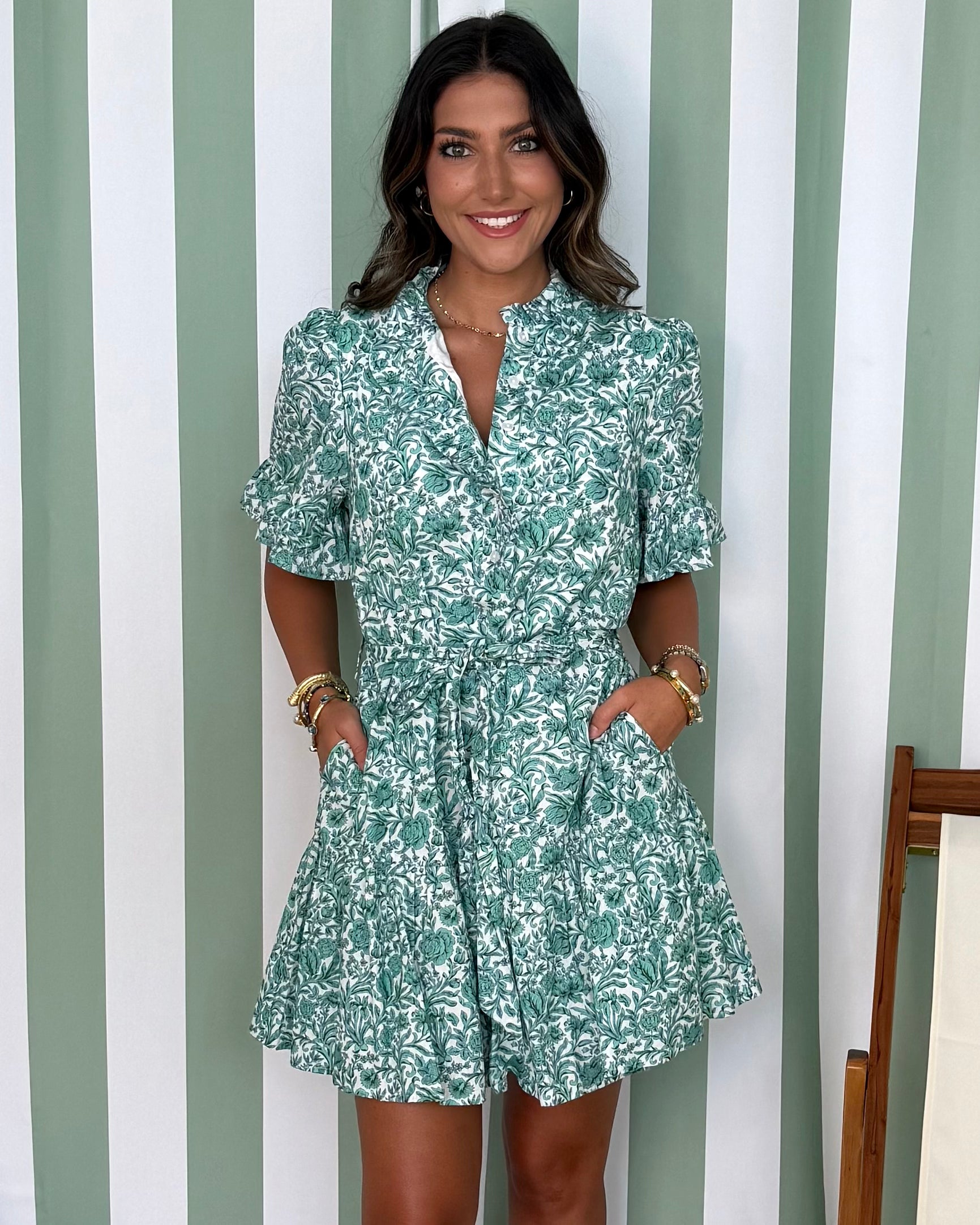 Capturing Memories Green Floral Belted Dress-Shop-Womens-Boutique-Clothing