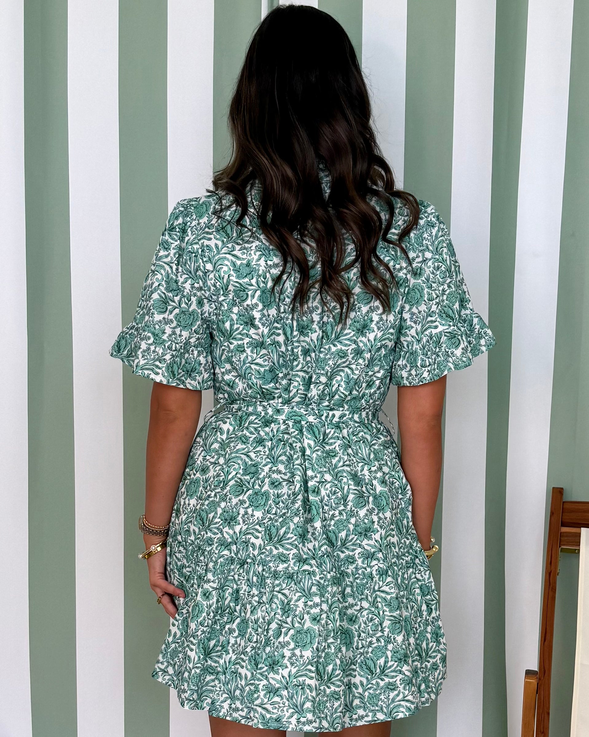 Capturing Memories Green Floral Belted Dress-Shop-Womens-Boutique-Clothing