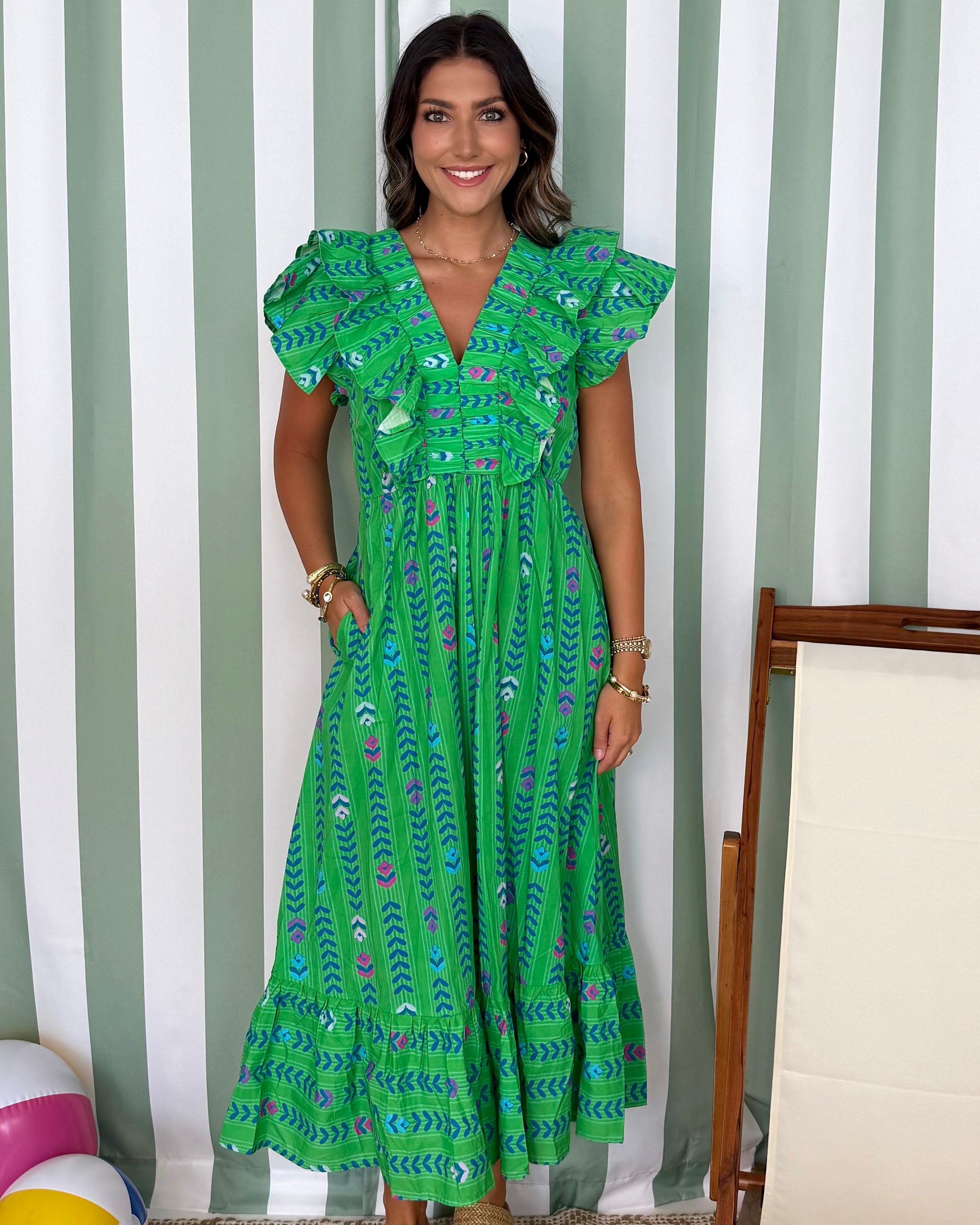 Sweet Intentions Green Floral Print Ruffle Dress-Shop-Womens-Boutique-Clothing