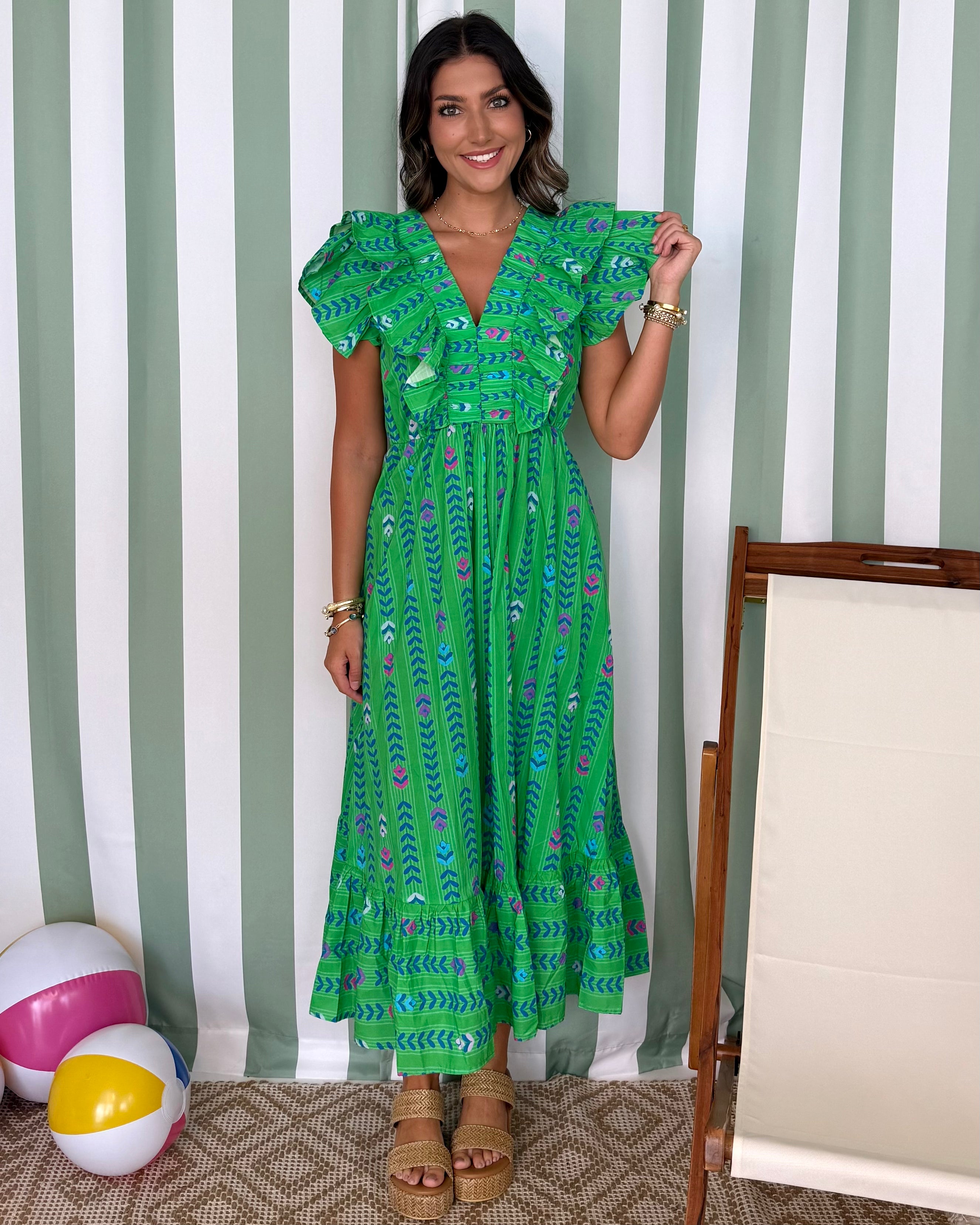 Sweet Intentions Green Floral Print Ruffle Dress-Shop-Womens-Boutique-Clothing