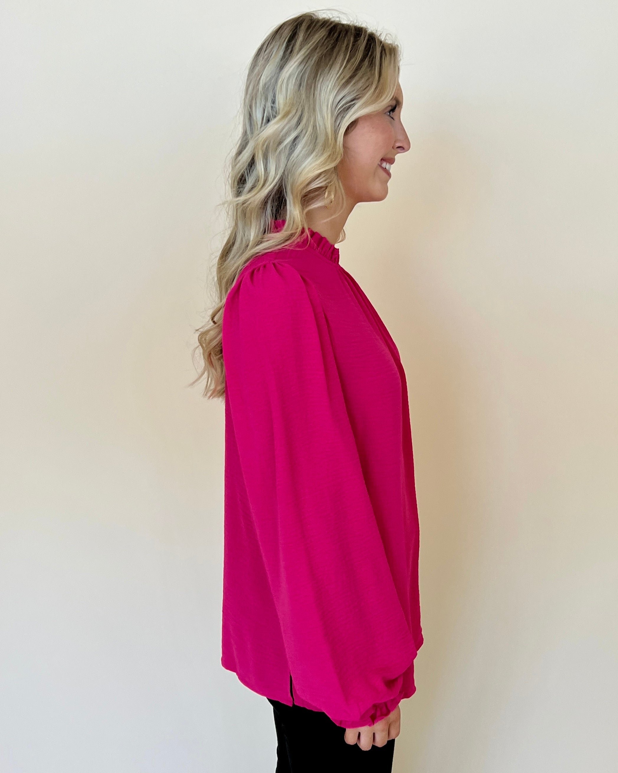 Just Right Fuchsia Ruffle Top-Shop-Womens-Boutique-Clothing