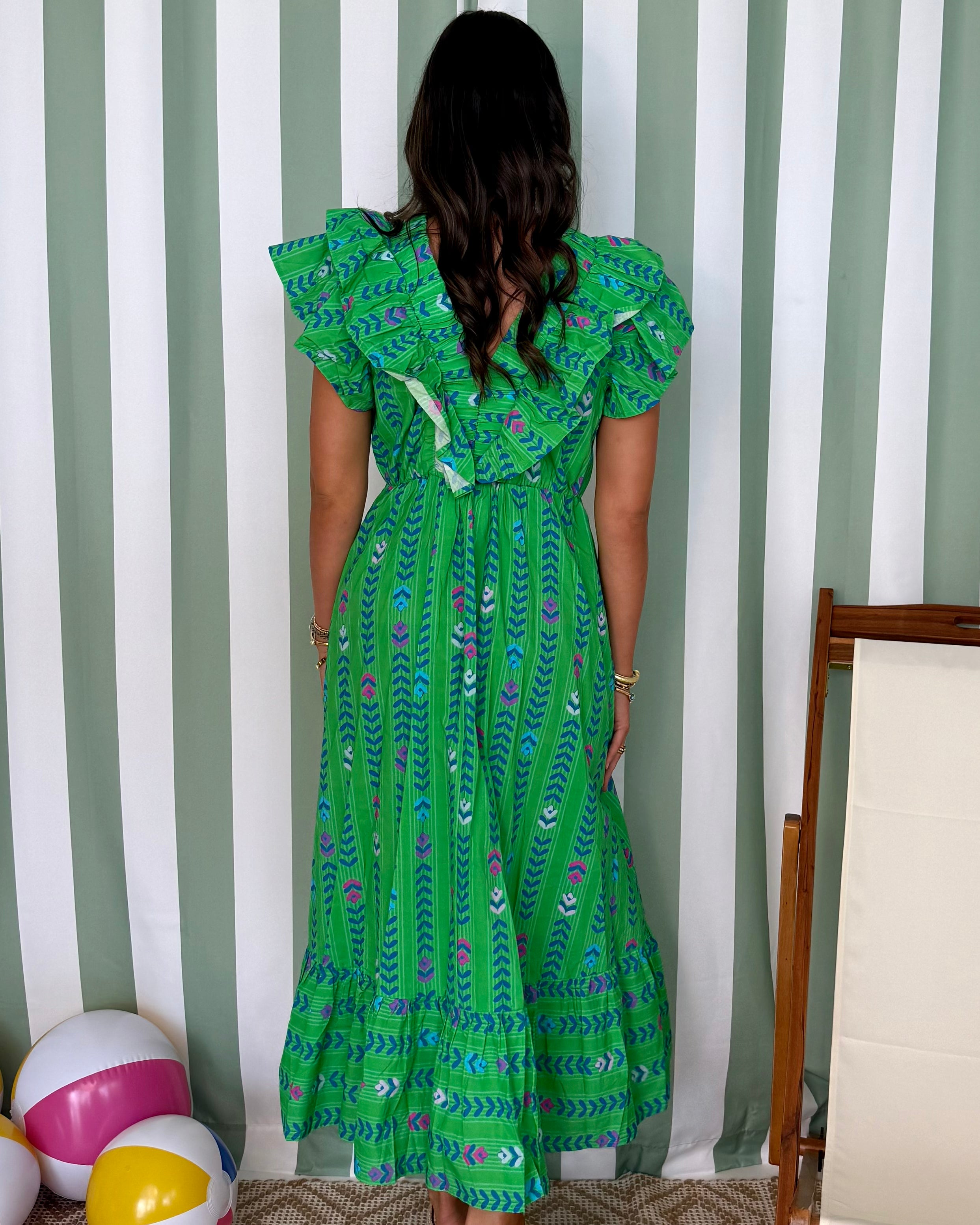 Sweet Intentions Green Floral Print Ruffle Dress-Shop-Womens-Boutique-Clothing