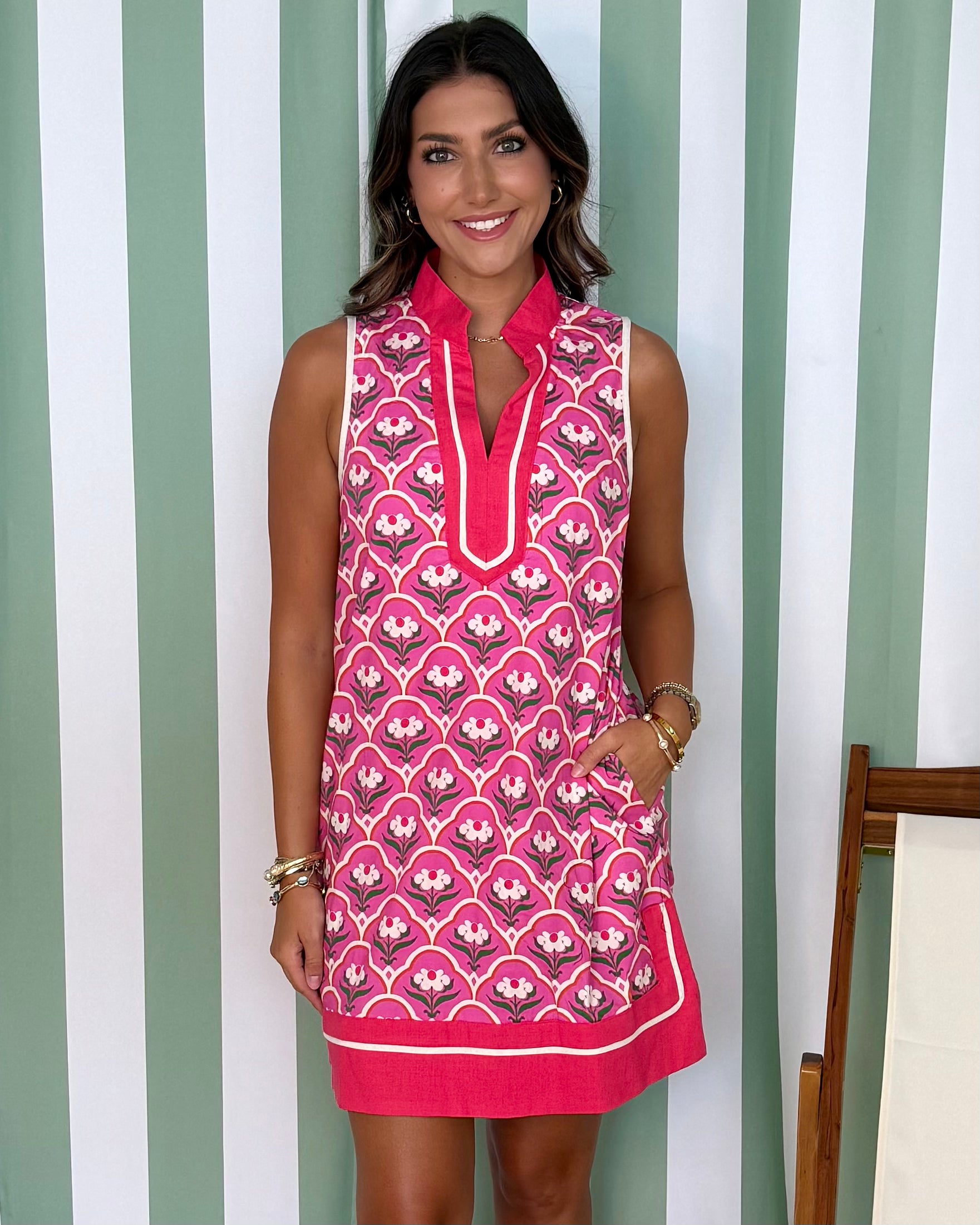 Seaside Blooms Pink Floral V-Neck Dress-Shop-Womens-Boutique-Clothing