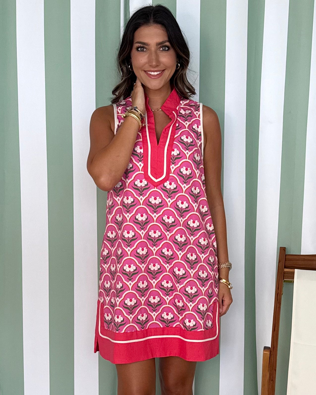 Seaside Blooms Pink Floral V-Neck Dress-Shop-Womens-Boutique-Clothing