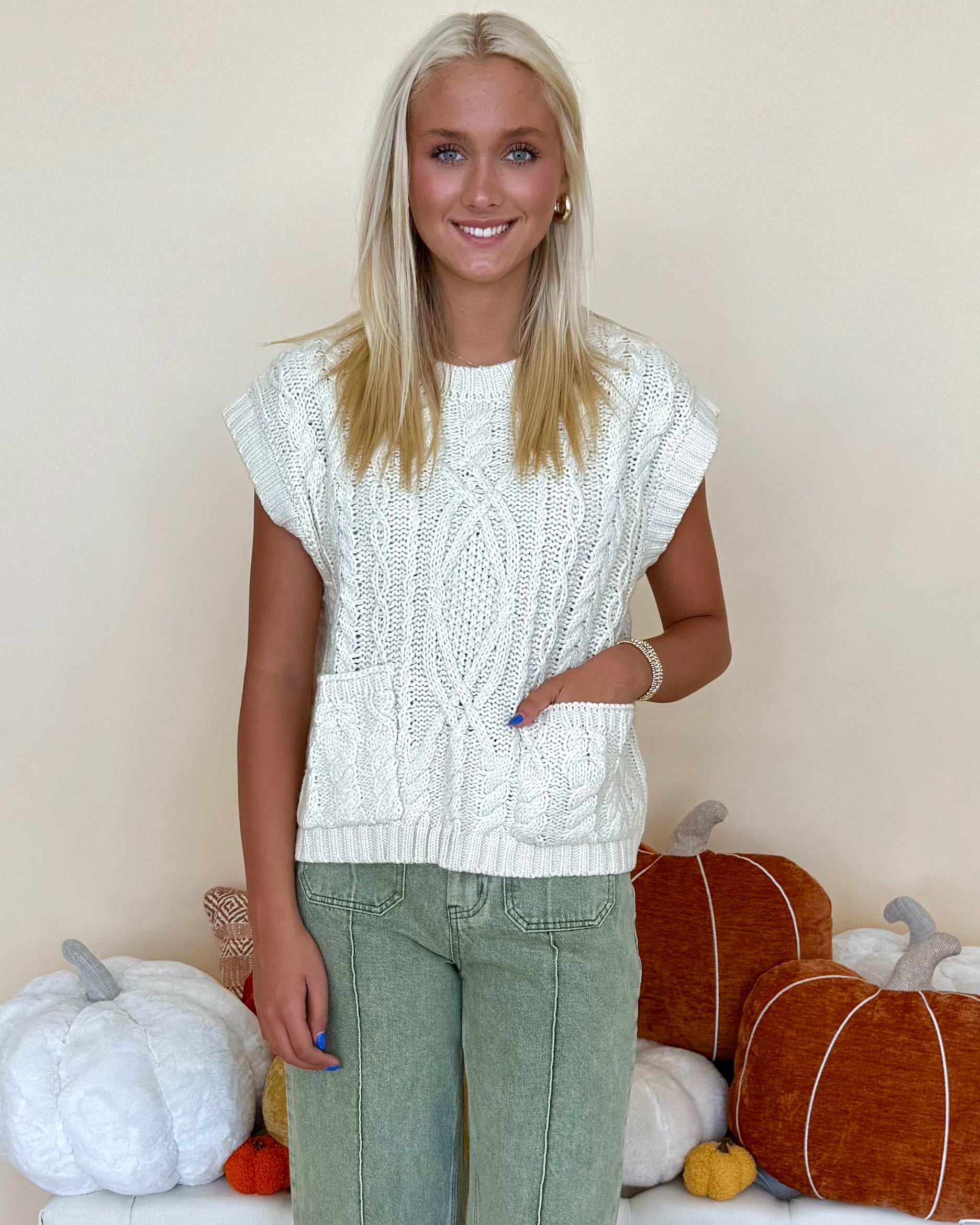 You've Needed Cream Cable Sweater Vest-Shop-Womens-Boutique-Clothing