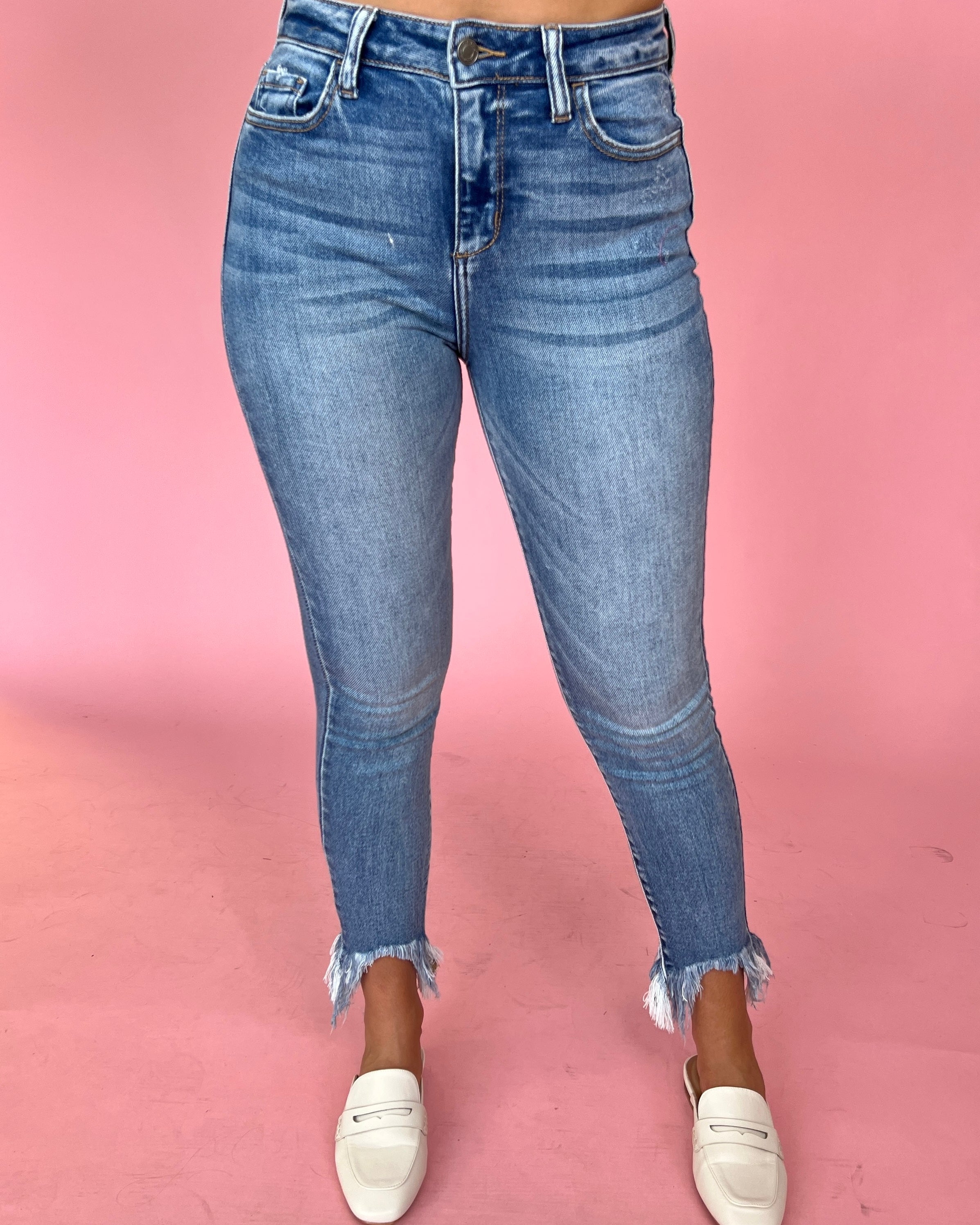 Cross My Mind Medium Denim High Rise Skinny Jeans-Shop-Womens-Boutique-Clothing