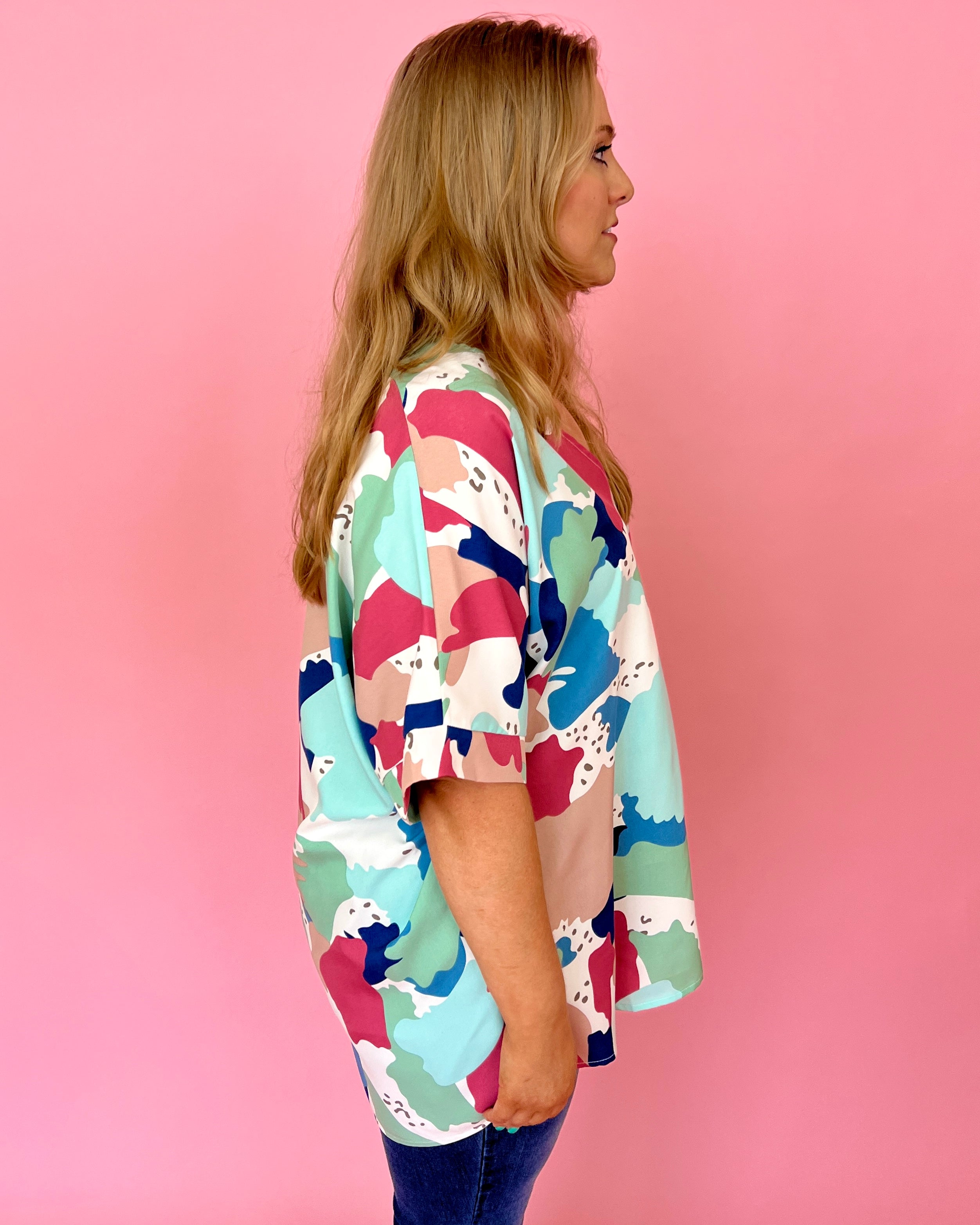 Keep Up Mint Plus Abstract Print V Neck Dolman Top-Shop-Womens-Boutique-Clothing