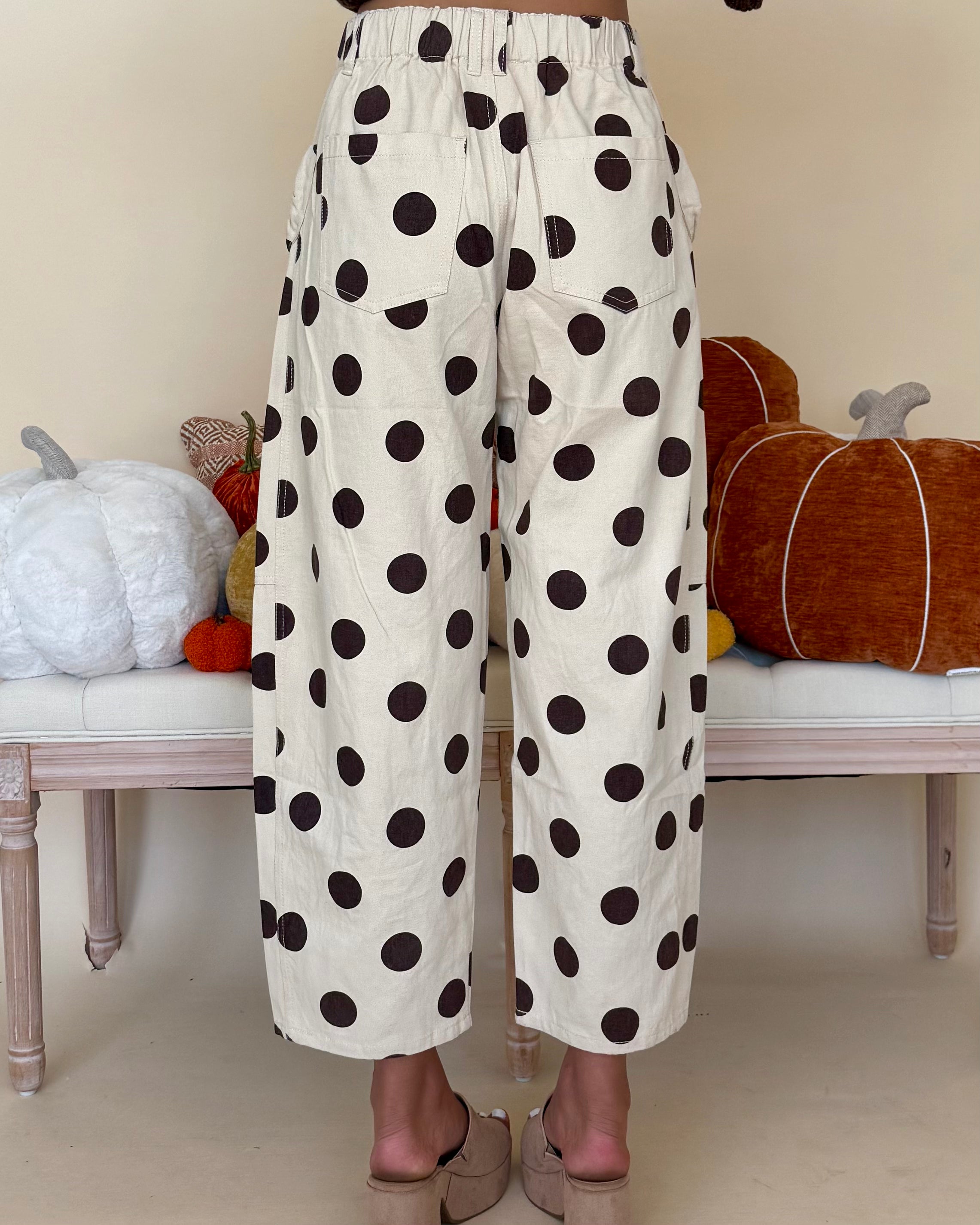 On The Mark Taupe Polkadot Bow Barrel Jeans-Shop-Womens-Boutique-Clothing