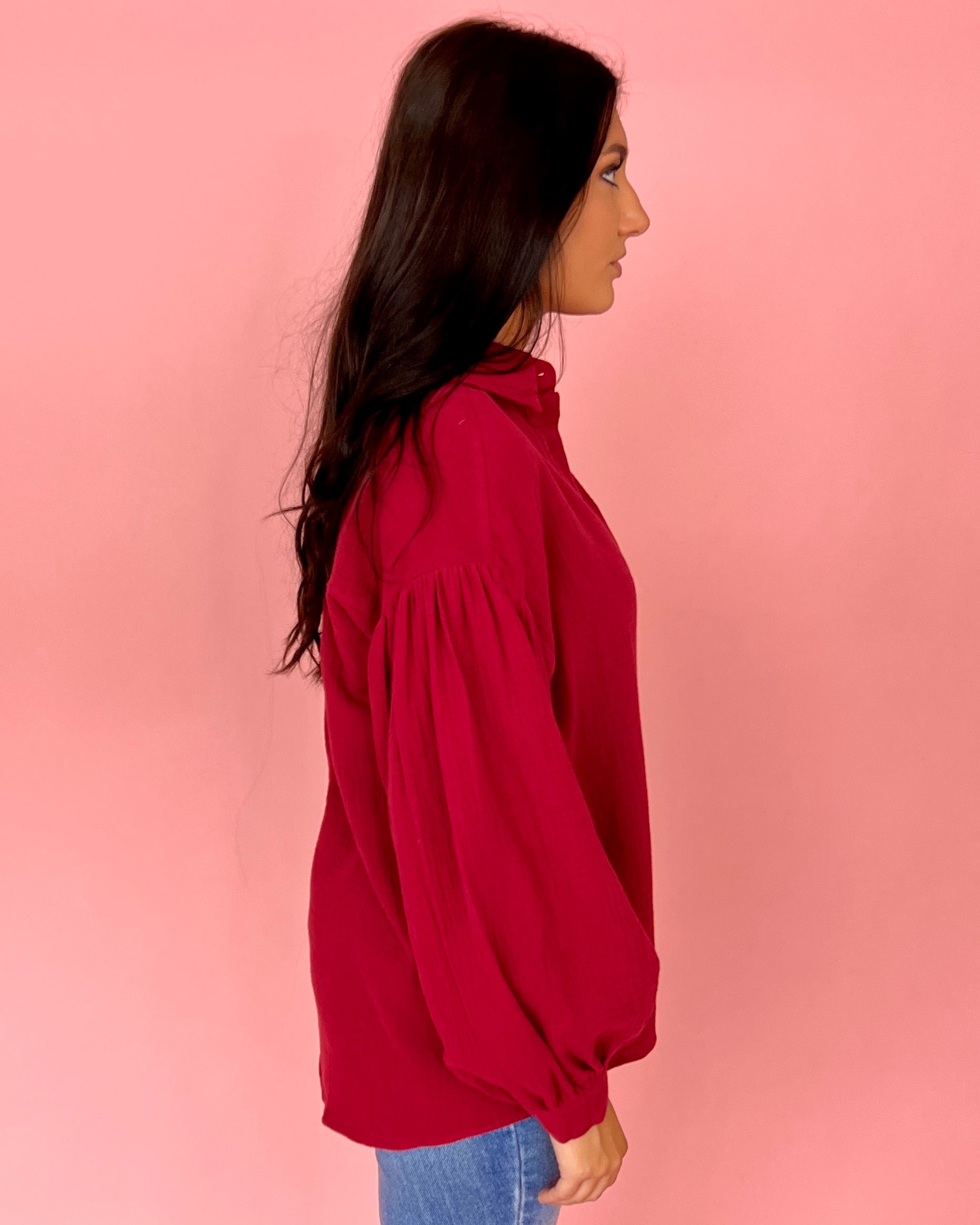 Down Memory Lane Plum Crinkle Gauze Button Down Top-Shop-Womens-Boutique-Clothing