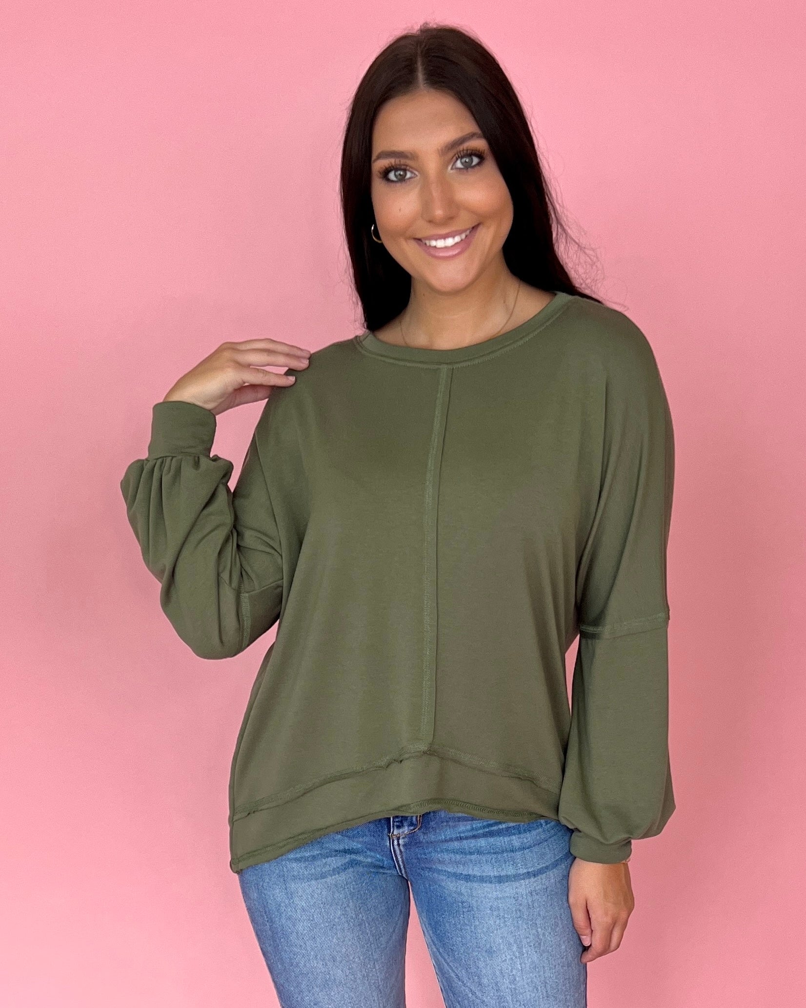 Any Way You Like Olive French Terry Top-Shop-Womens-Boutique-Clothing