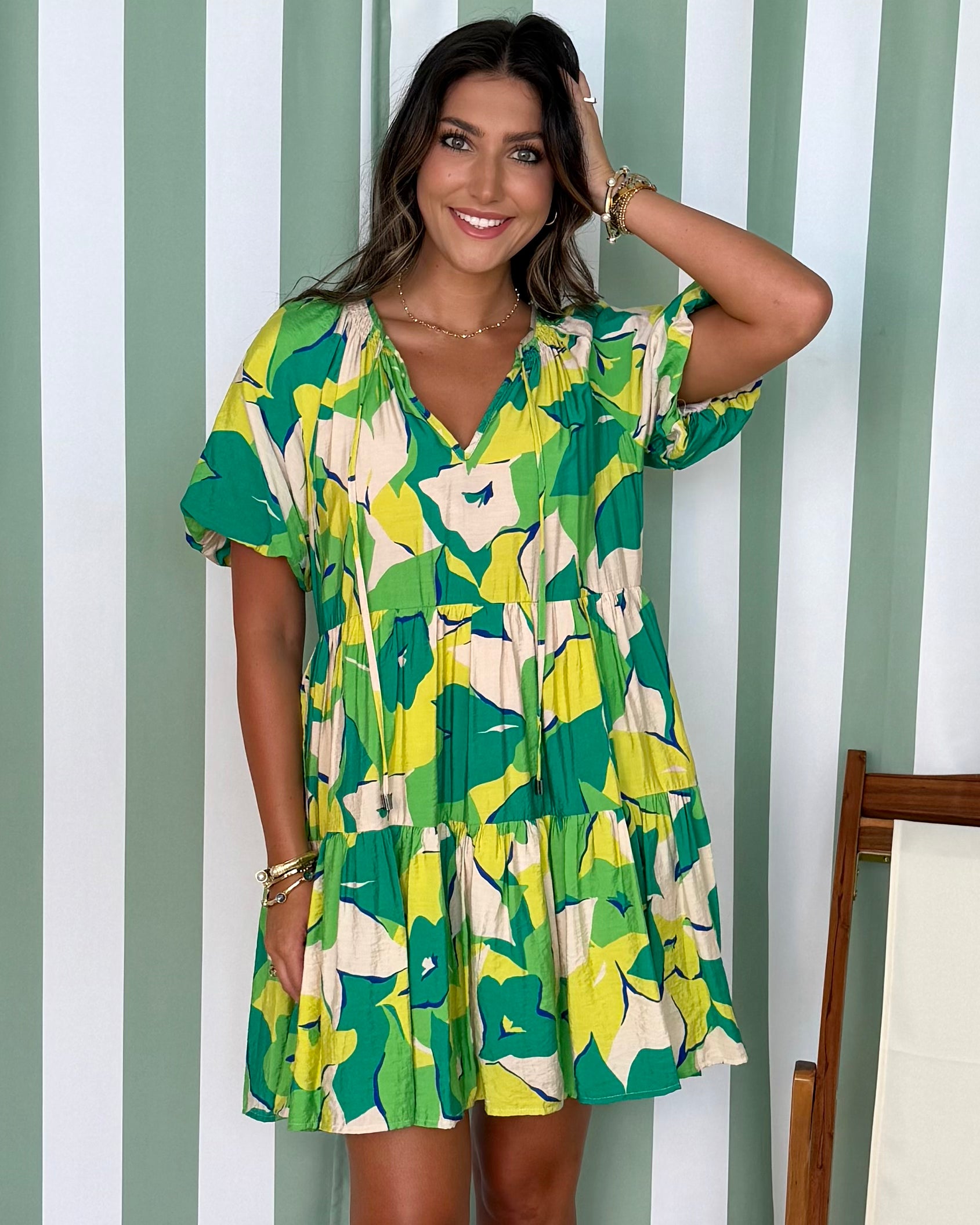 Midnight Sun Green Printed Tier Dress-Shop-Womens-Boutique-Clothing