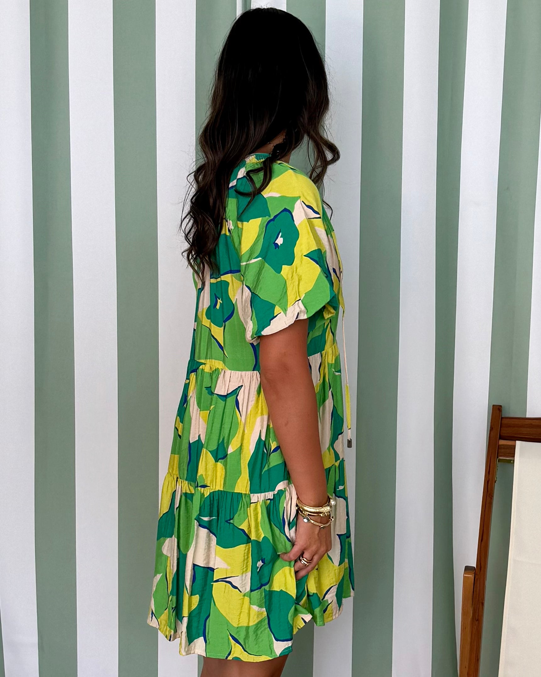 Midnight Sun Green Printed Tier Dress-Shop-Womens-Boutique-Clothing