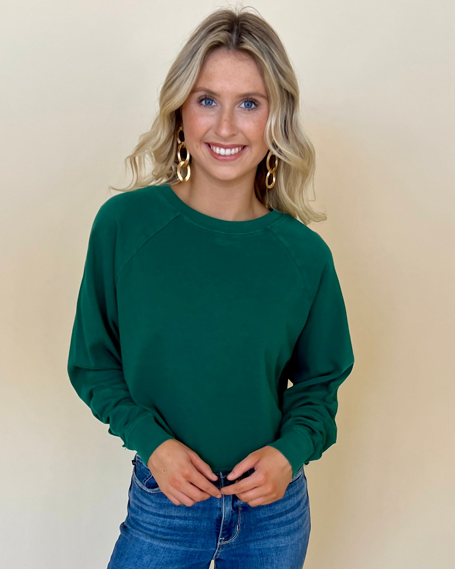 Porch Swing Kisses Pine Green Knit Crop Top-Shop-Womens-Boutique-Clothing