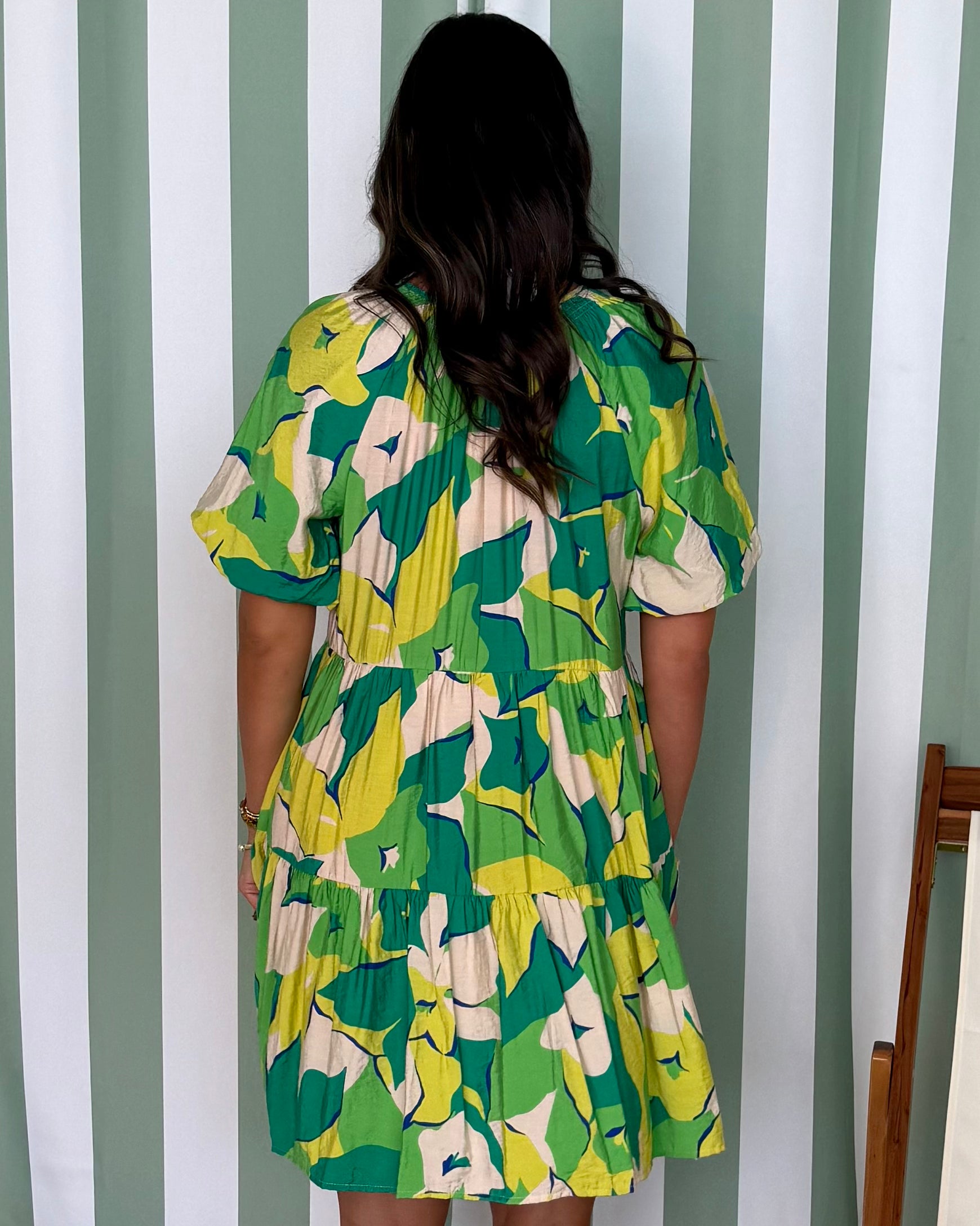 Midnight Sun Green Printed Tier Dress-Shop-Womens-Boutique-Clothing