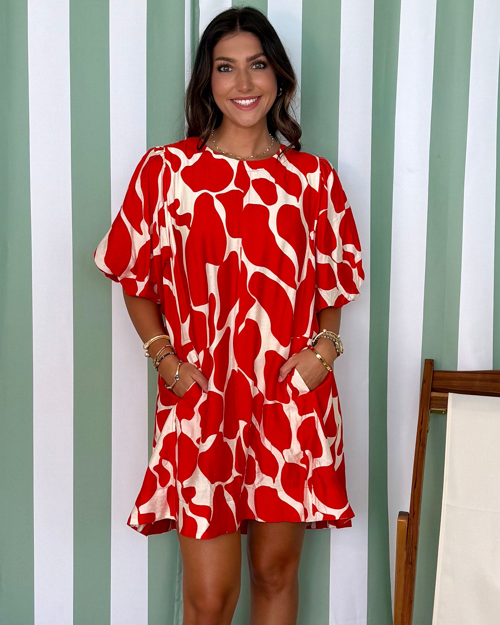 Daring Day Tomato Red Abstract Dress-Shop-Womens-Boutique-Clothing