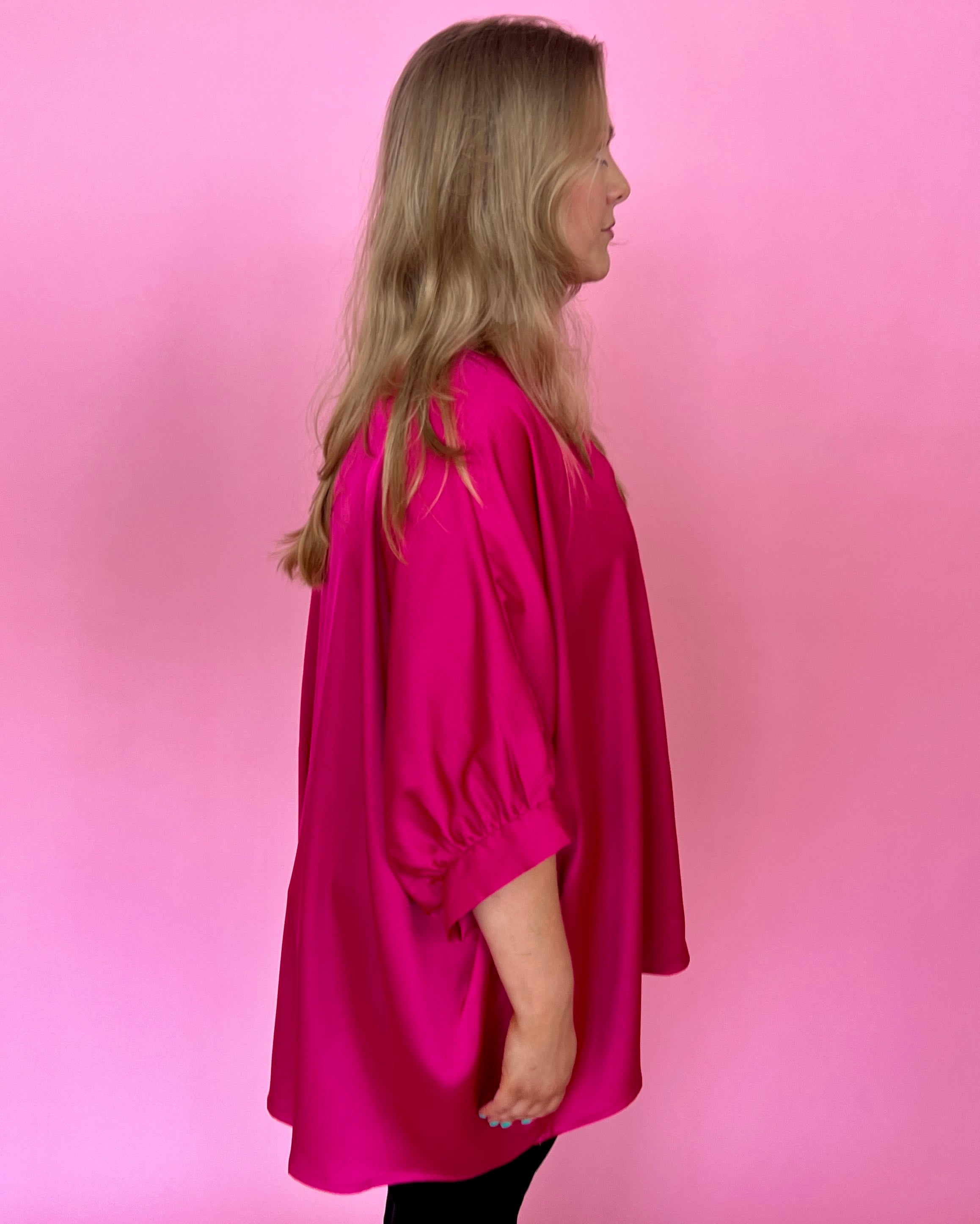 Spring Fling Fuchsia Plus Satin Dolman Sleeve Top-Shop-Womens-Boutique-Clothing