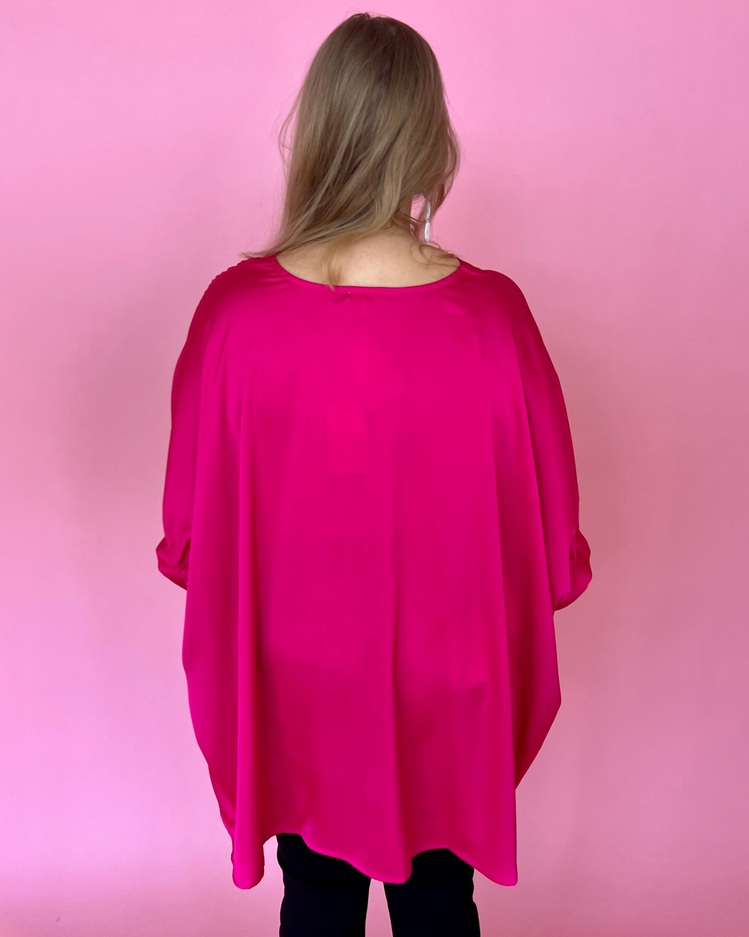 Spring Fling Fuchsia Plus Satin Dolman Sleeve Top-Shop-Womens-Boutique-Clothing