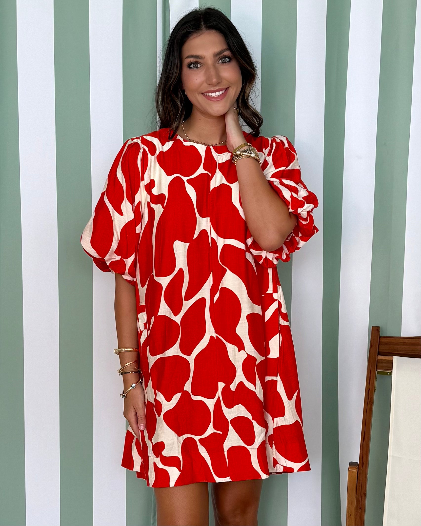 Daring Day Tomato Red Abstract Dress-Shop-Womens-Boutique-Clothing