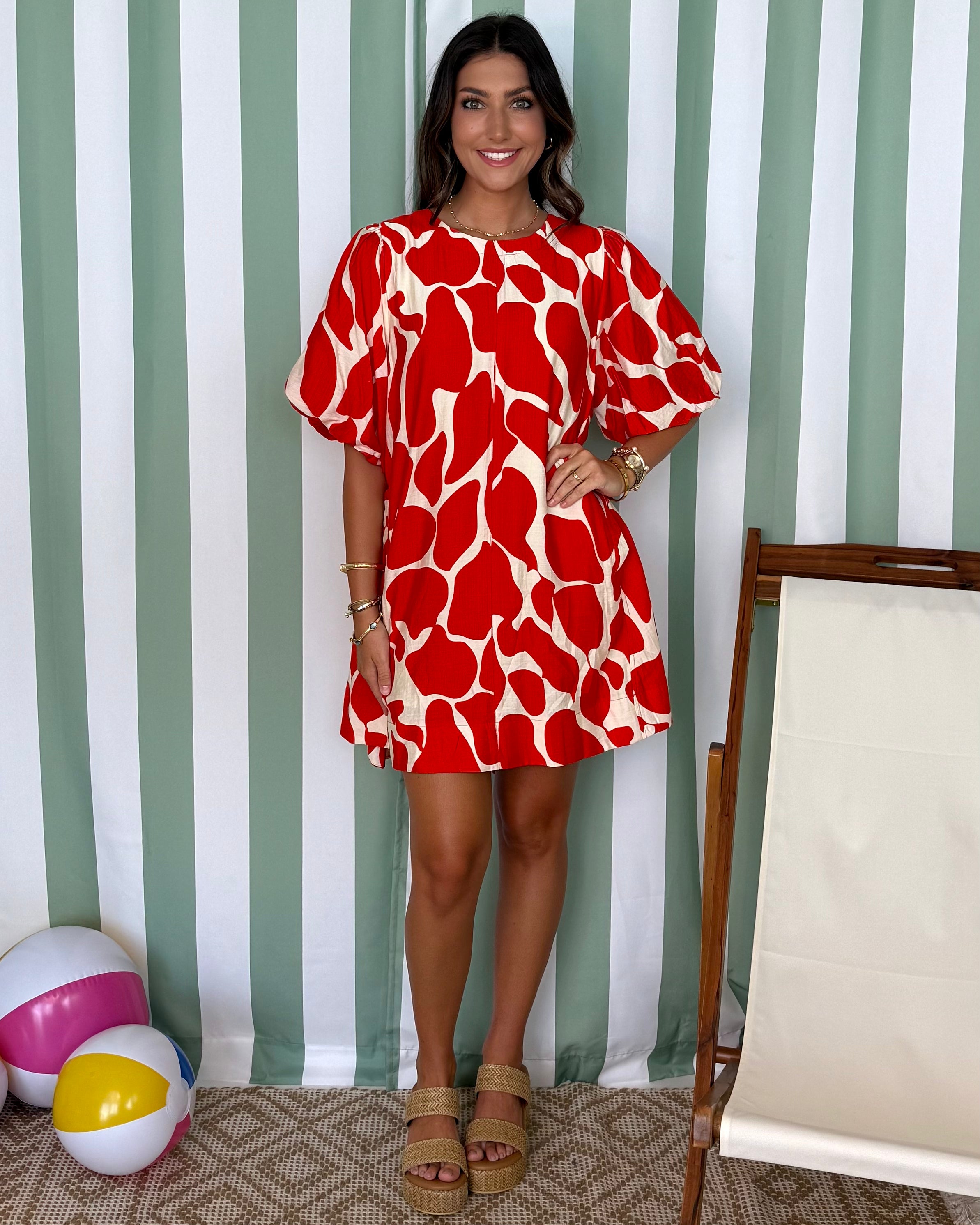 Daring Day Tomato Red Abstract Dress-Shop-Womens-Boutique-Clothing