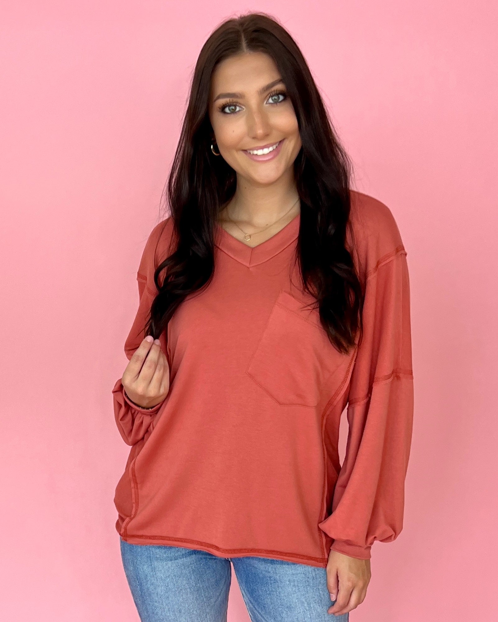 Heard About You Brick French Terry Pocket Top-Shop-Womens-Boutique-Clothing