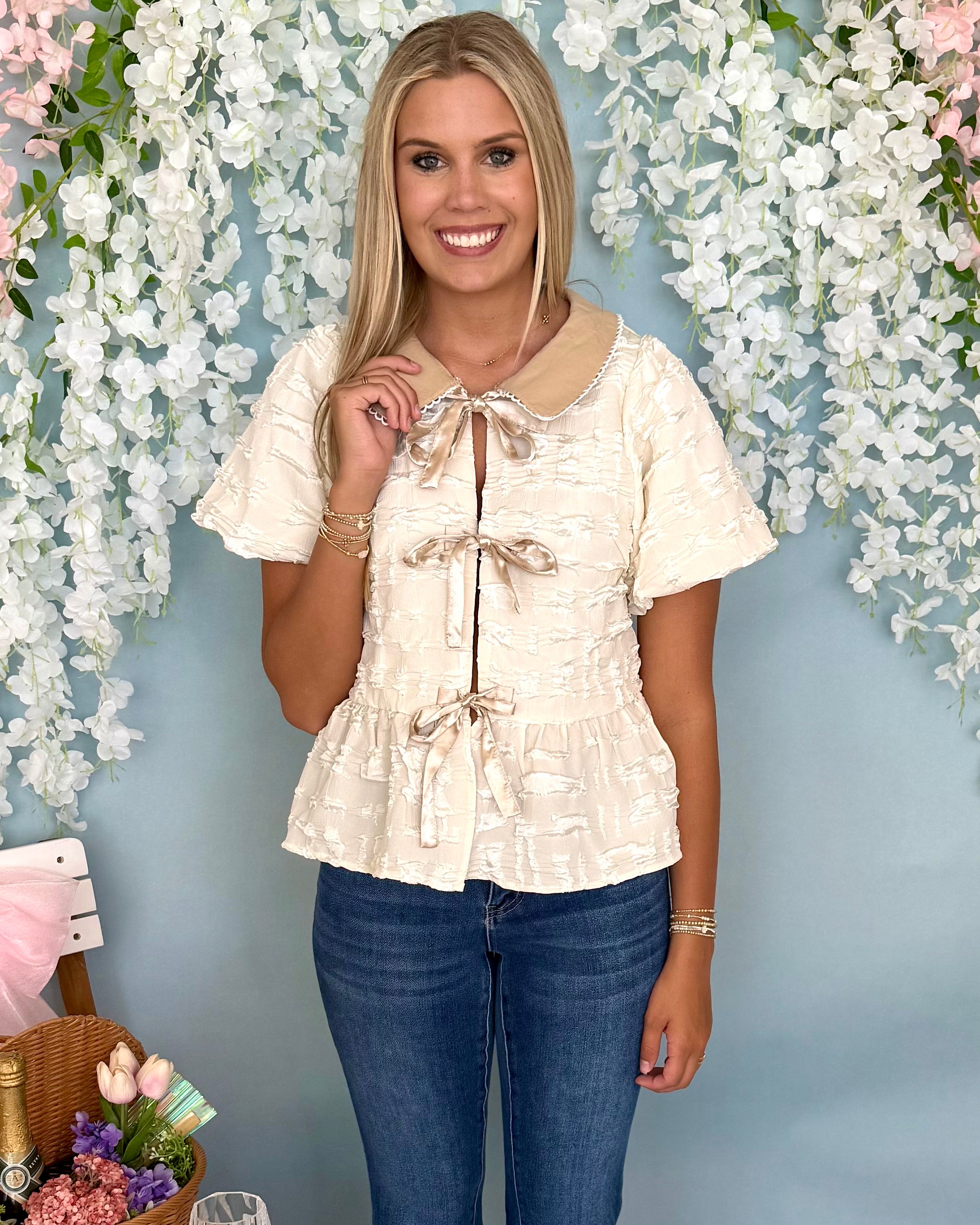 Gleaming Smile Off White Front Tie Peplum Top-Shop-Womens-Boutique-Clothing