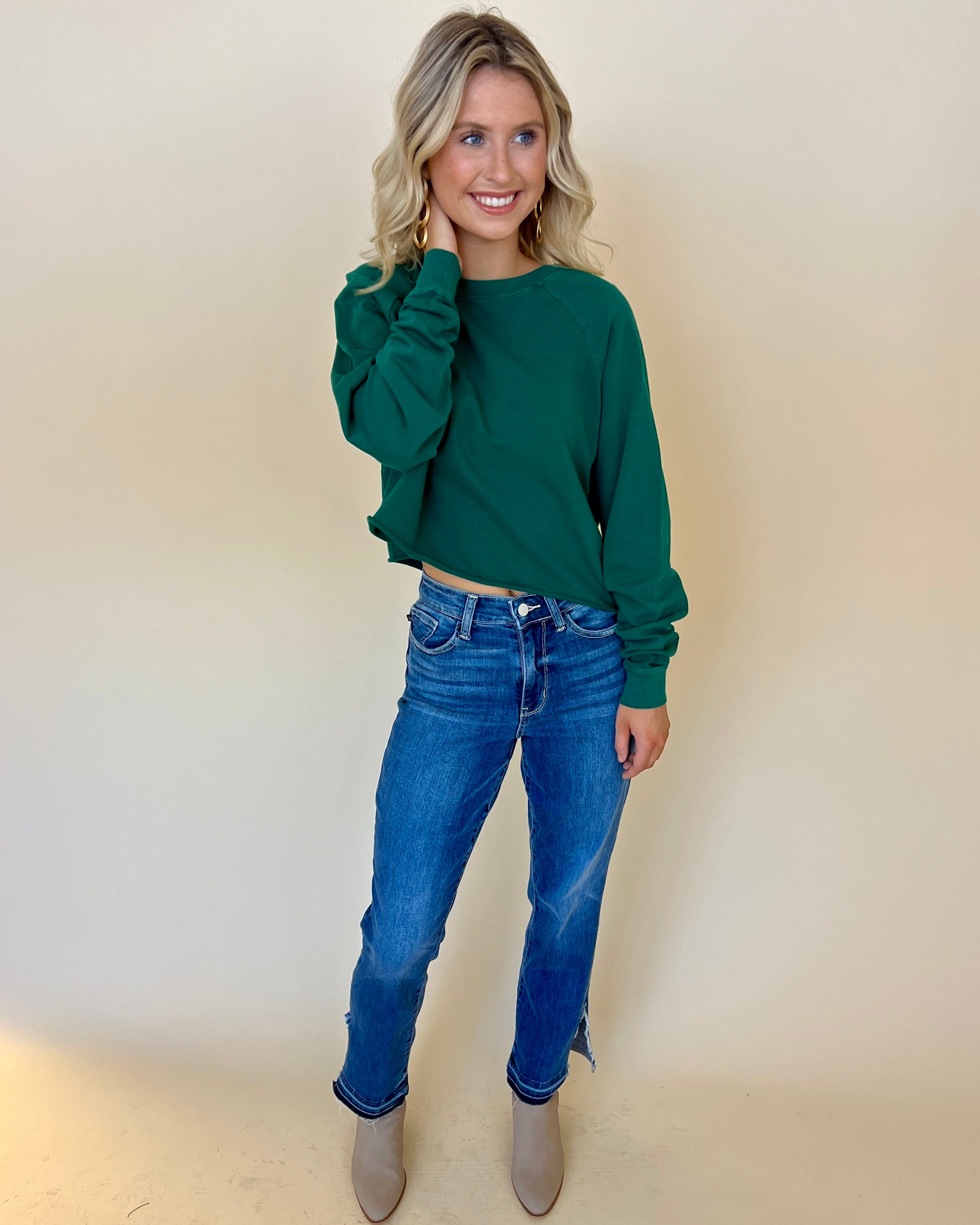Long To Be Medium Denim High Waist Slit Hem Straight Jeans-Shop-Womens-Boutique-Clothing