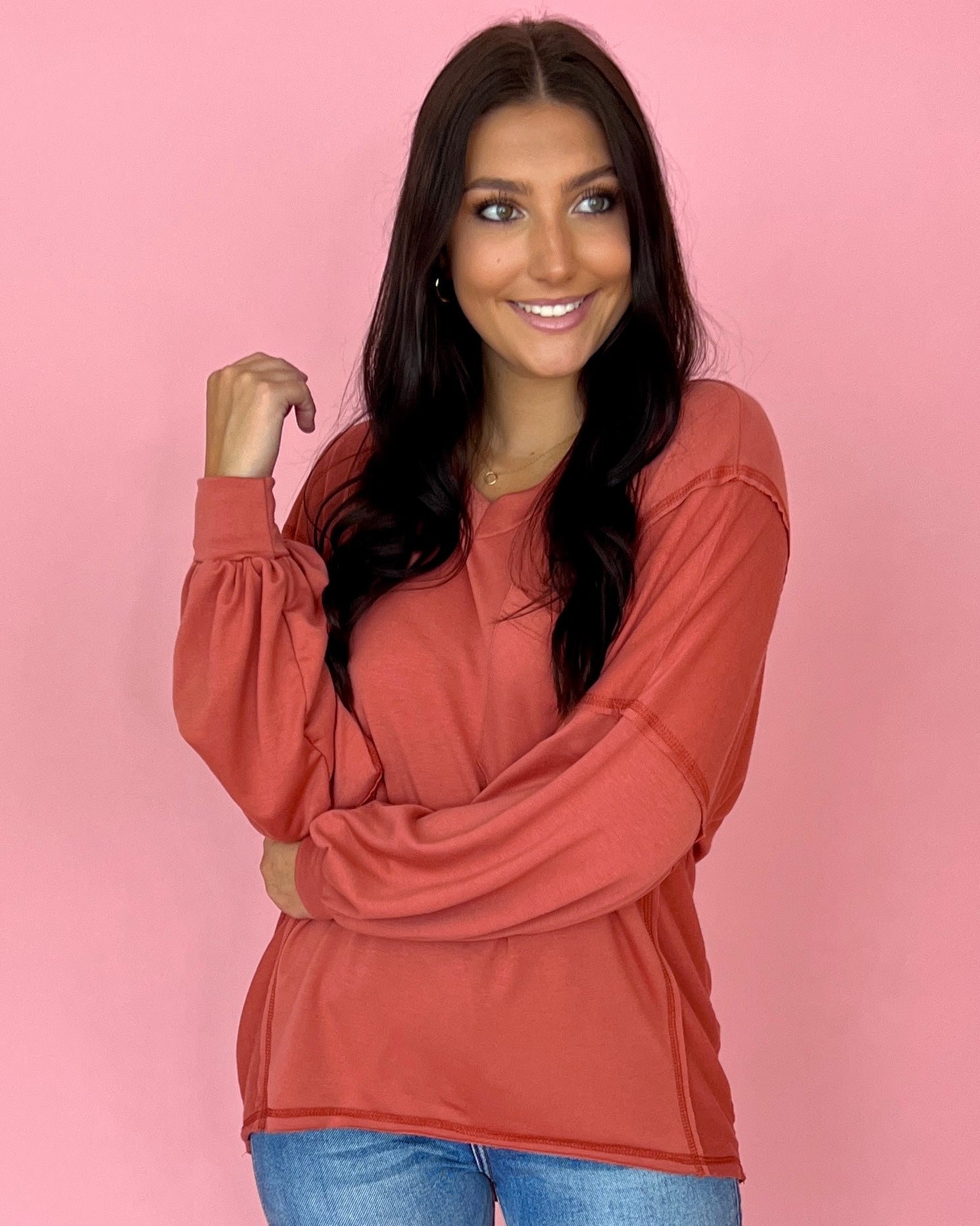 Heard About You Brick French Terry Pocket Top-Shop-Womens-Boutique-Clothing