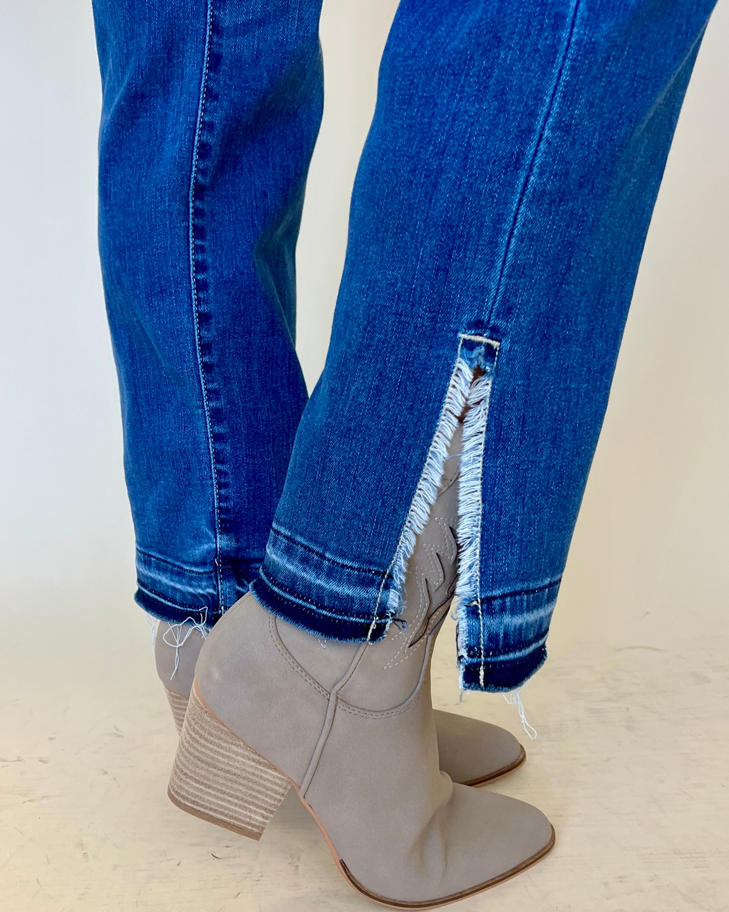 Long To Be Medium Denim High Waist Slit Hem Straight Jeans-Shop-Womens-Boutique-Clothing