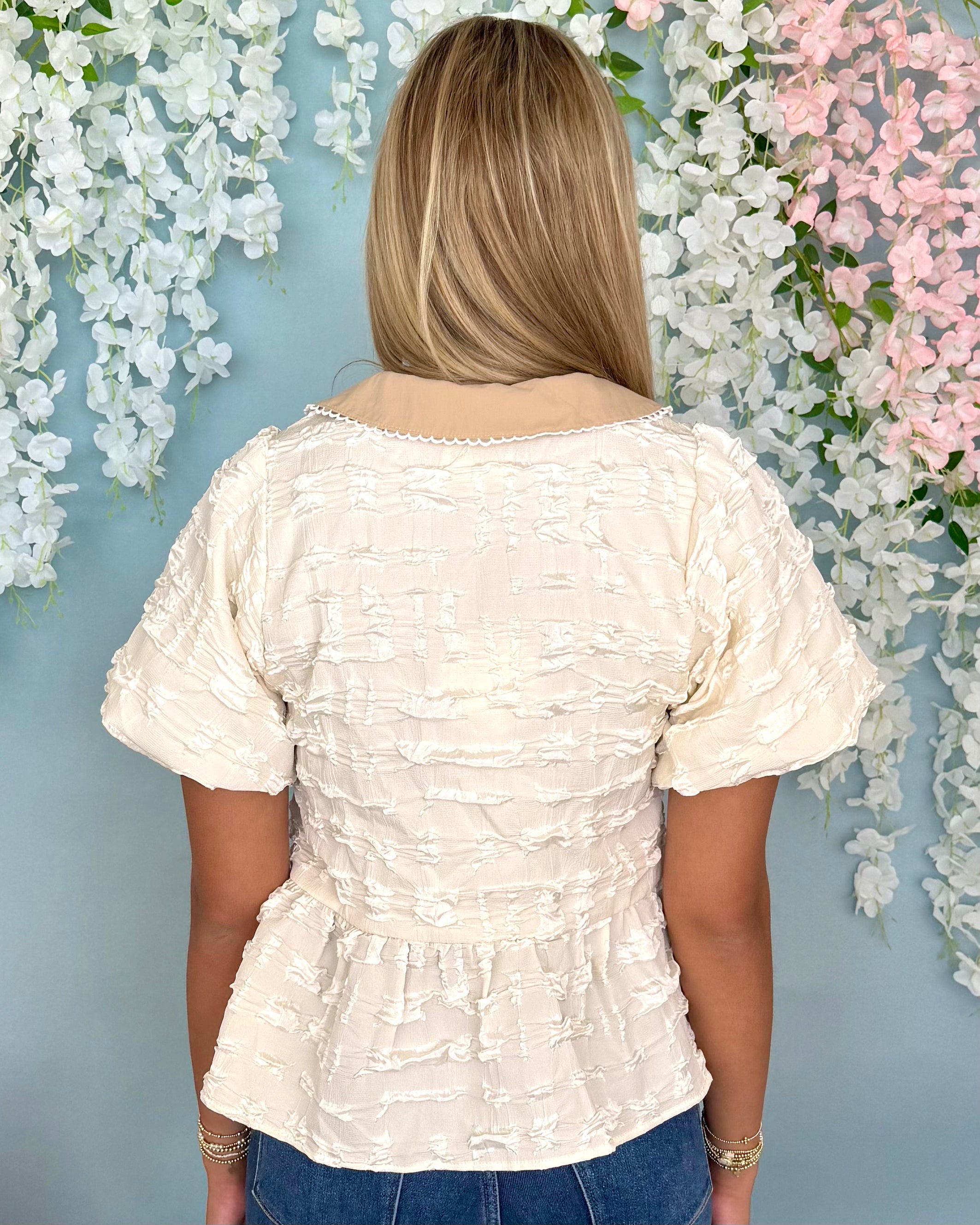 Gleaming Smile Off White Front Tie Peplum Top-Shop-Womens-Boutique-Clothing