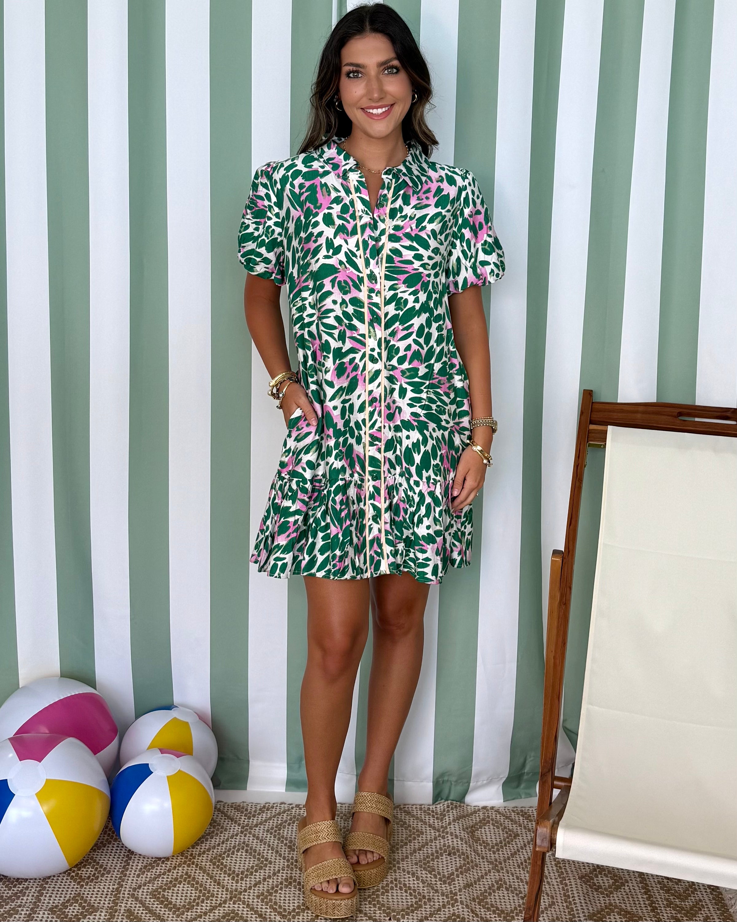 Answer Your Call Green Floral Button Dress-Shop-Womens-Boutique-Clothing