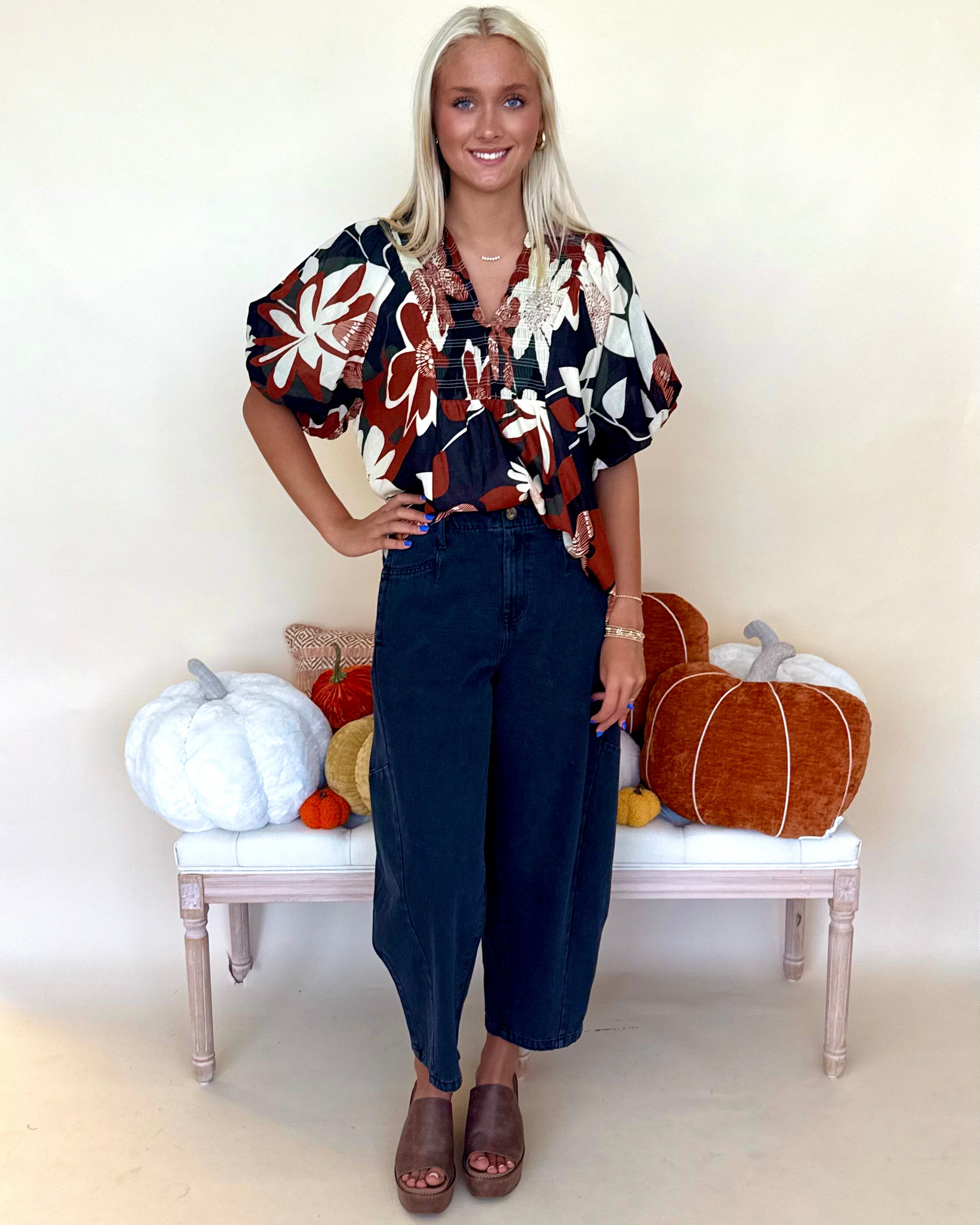 Whimsy Days Rust Floral Smocked Top-Shop-Womens-Boutique-Clothing