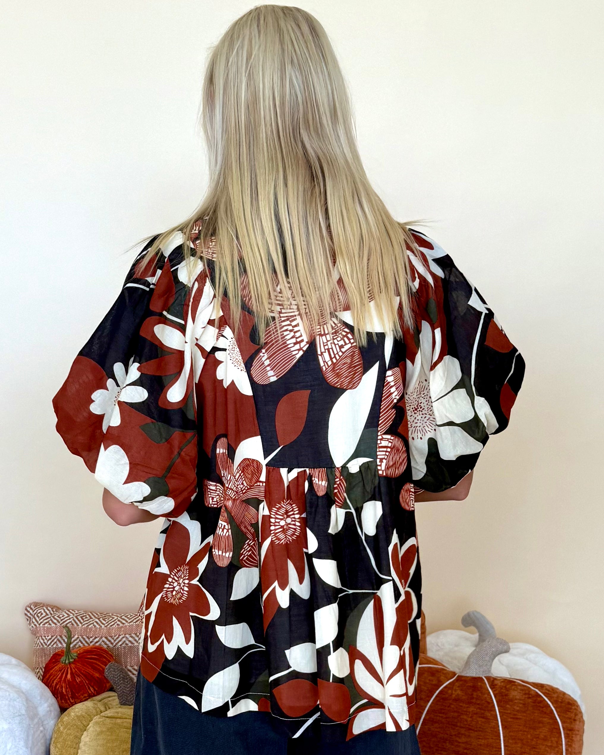 Whimsy Days Rust Floral Smocked Top-Shop-Womens-Boutique-Clothing