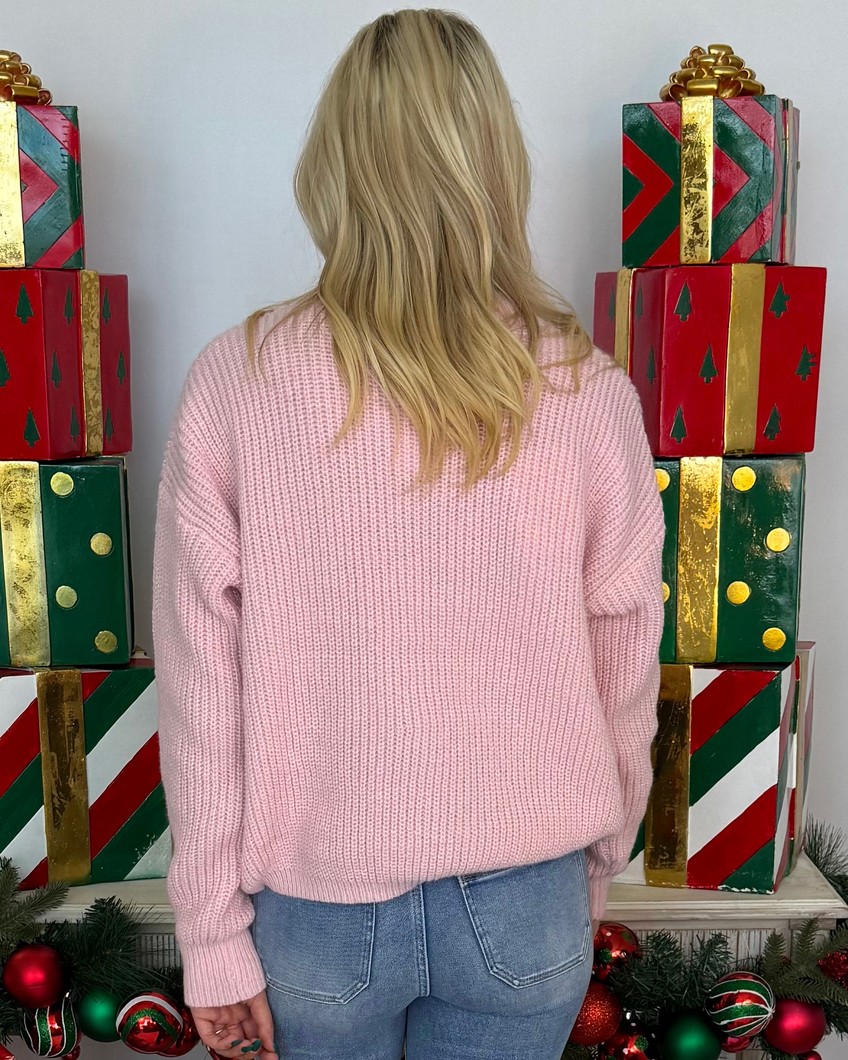 Oh So Charmed Blush/Gold Bow Sweater-Shop-Womens-Boutique-Clothing