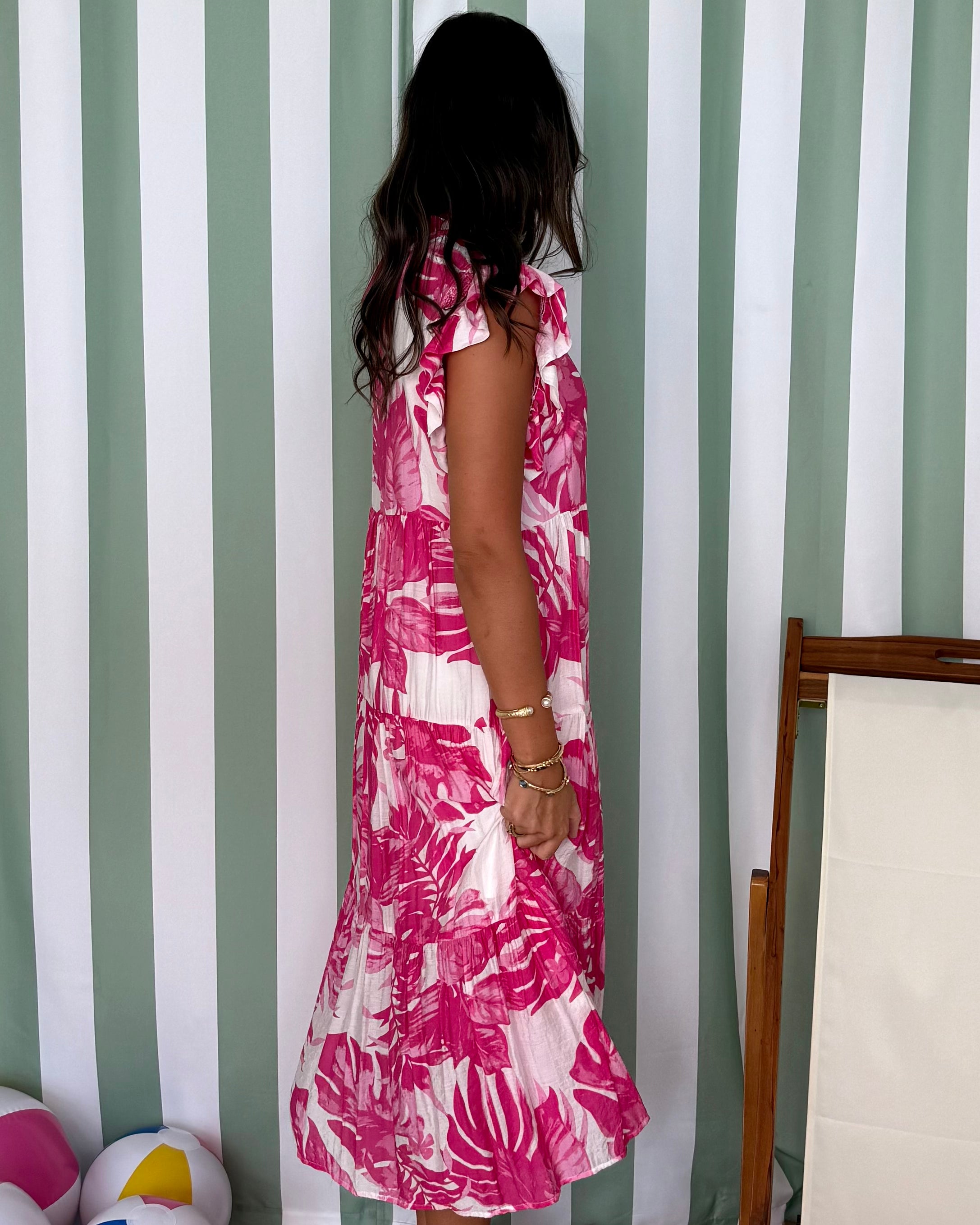 The Venture Fuchsia Tropical Midi Dress-Shop-Womens-Boutique-Clothing