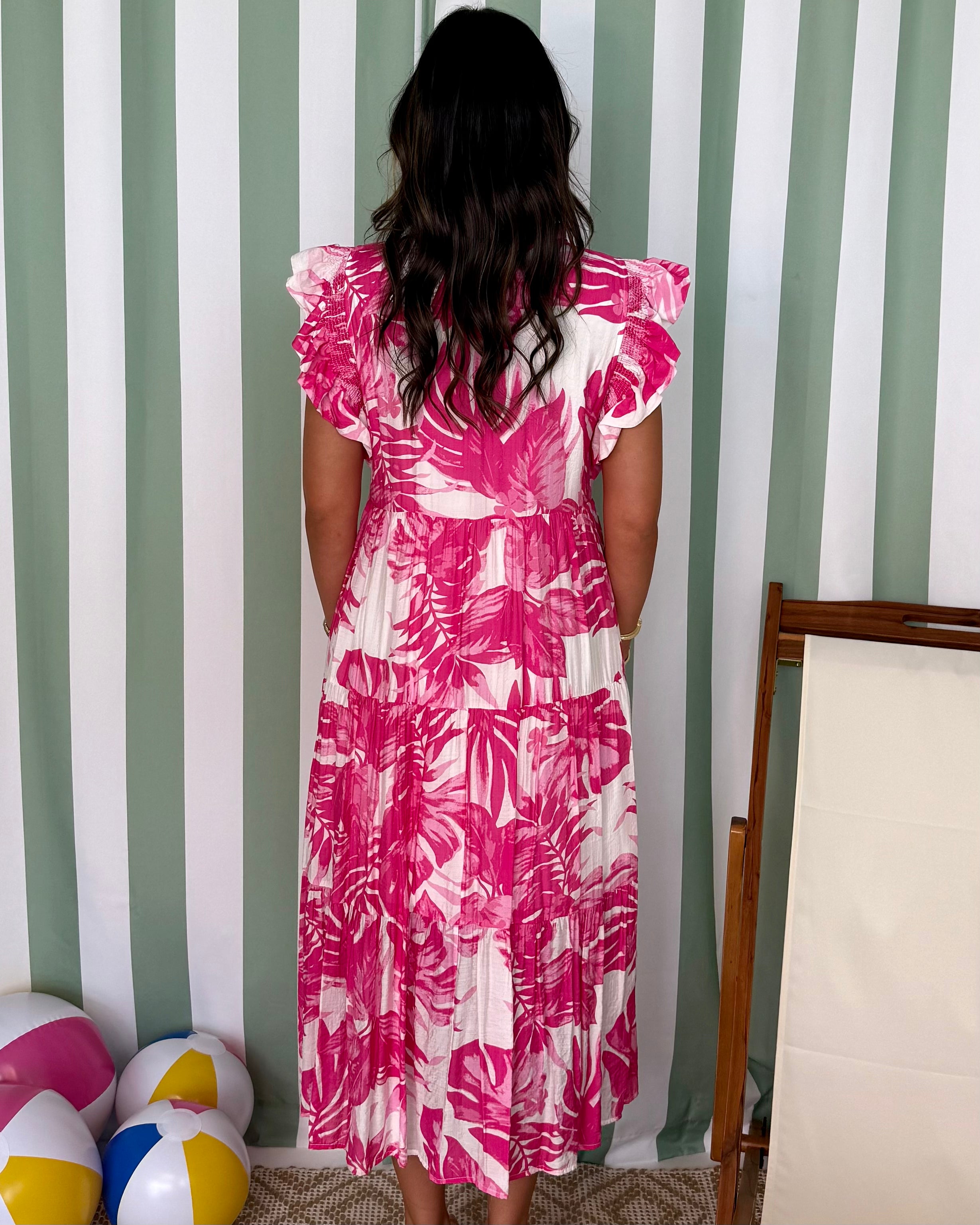 The Venture Fuchsia Tropical Midi Dress-Shop-Womens-Boutique-Clothing