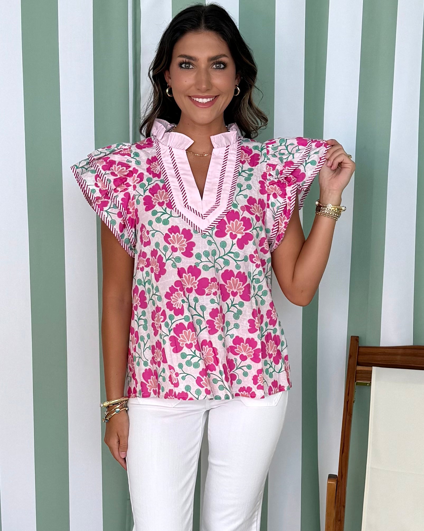 Grow Freely Pink Floral Flutter Sleeve Top-Shop-Womens-Boutique-Clothing