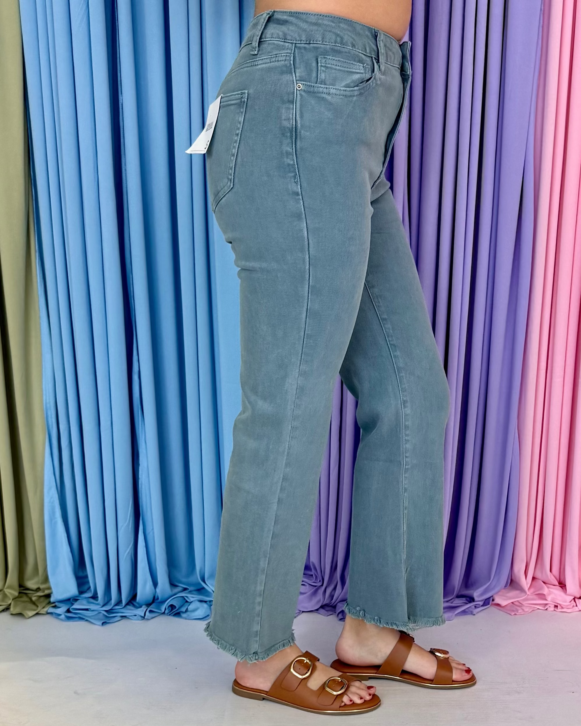Feeling Close Teal Acid Washed Frayed Jeans-Shop-Womens-Boutique-Clothing