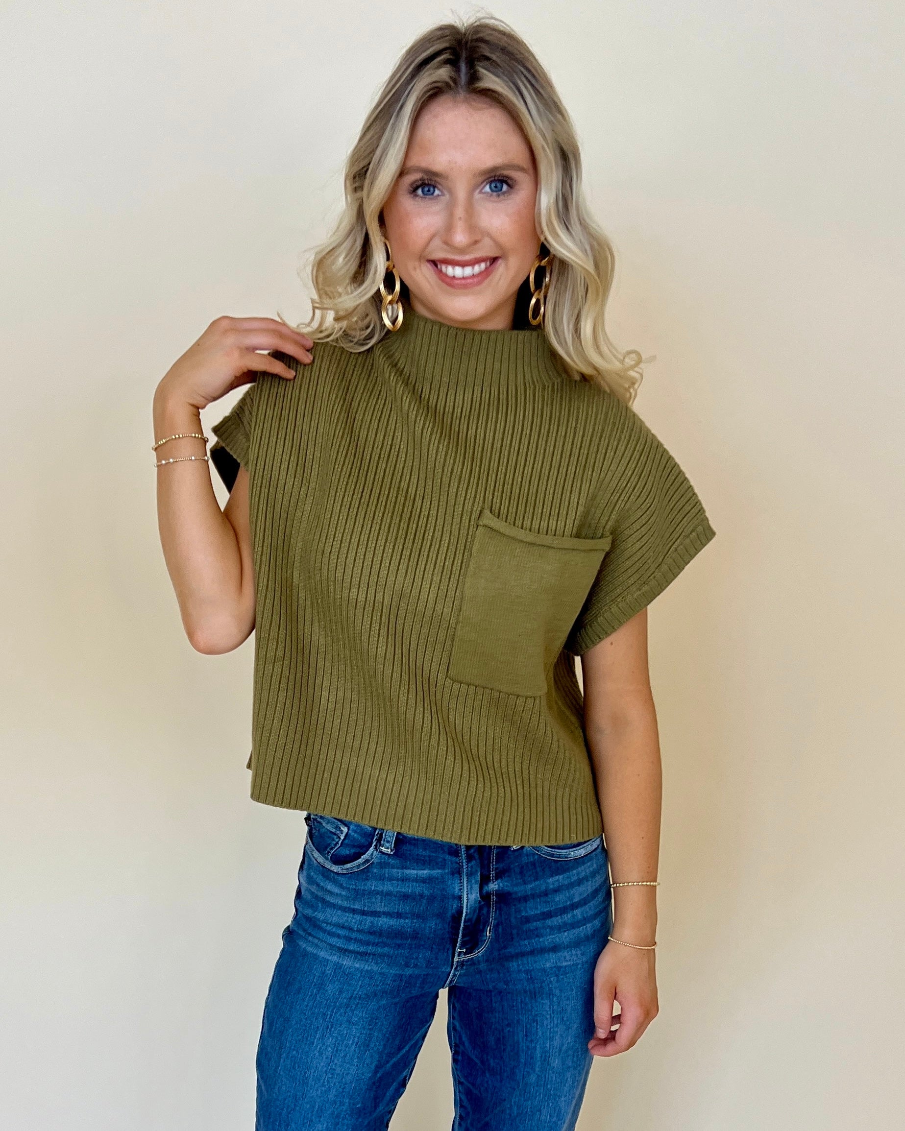Still Holding On Olive Pocket Sweater-Shop-Womens-Boutique-Clothing