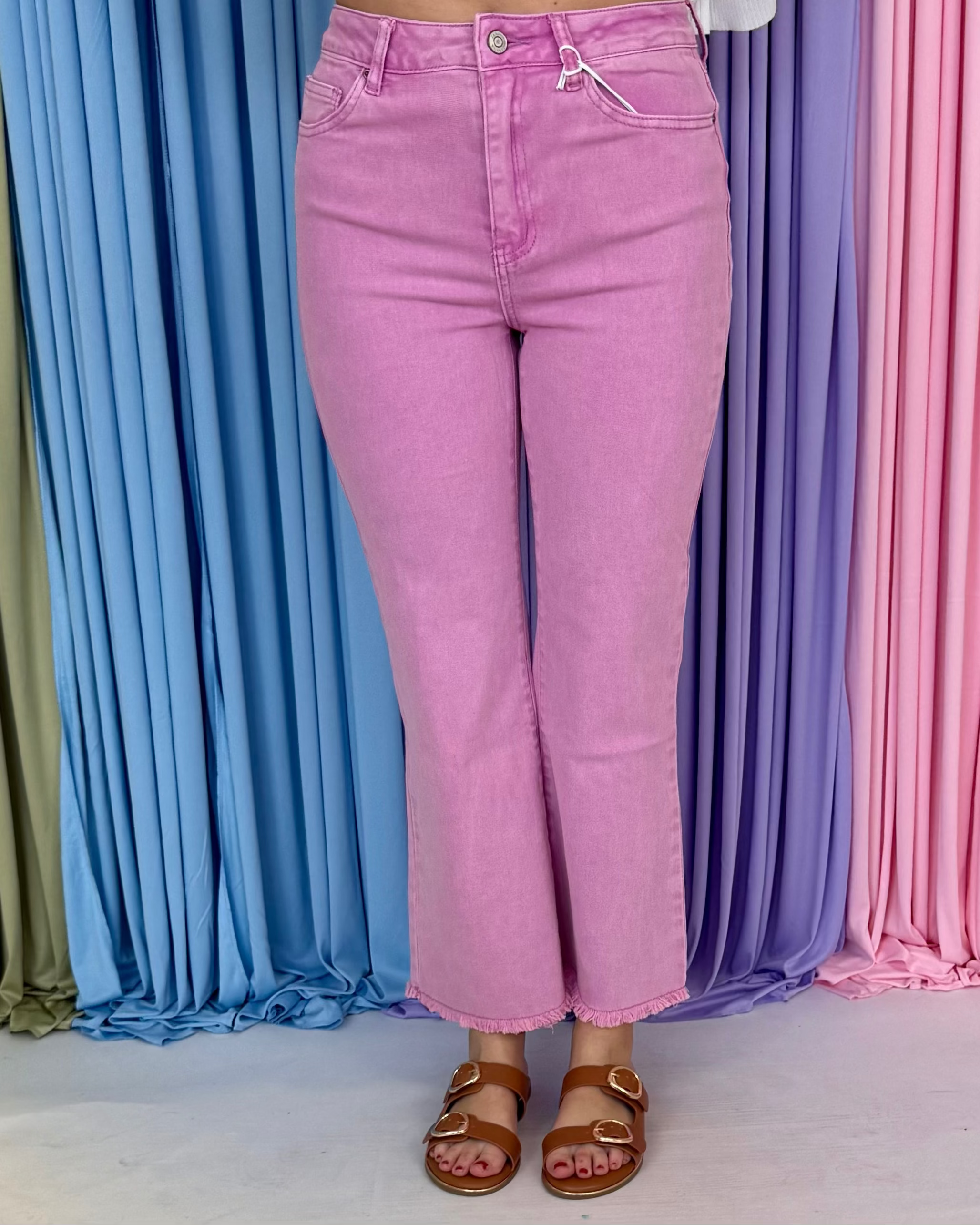 Feeling Close Mauve Acid Washed Frayed Bootcut Pants-Shop-Womens-Boutique-Clothing