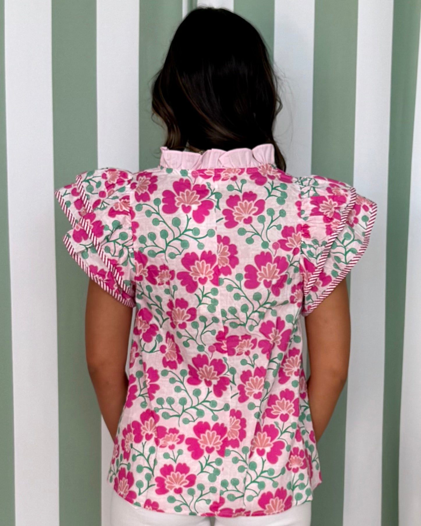 Grow Freely Pink Floral Flutter Sleeve Top-Shop-Womens-Boutique-Clothing