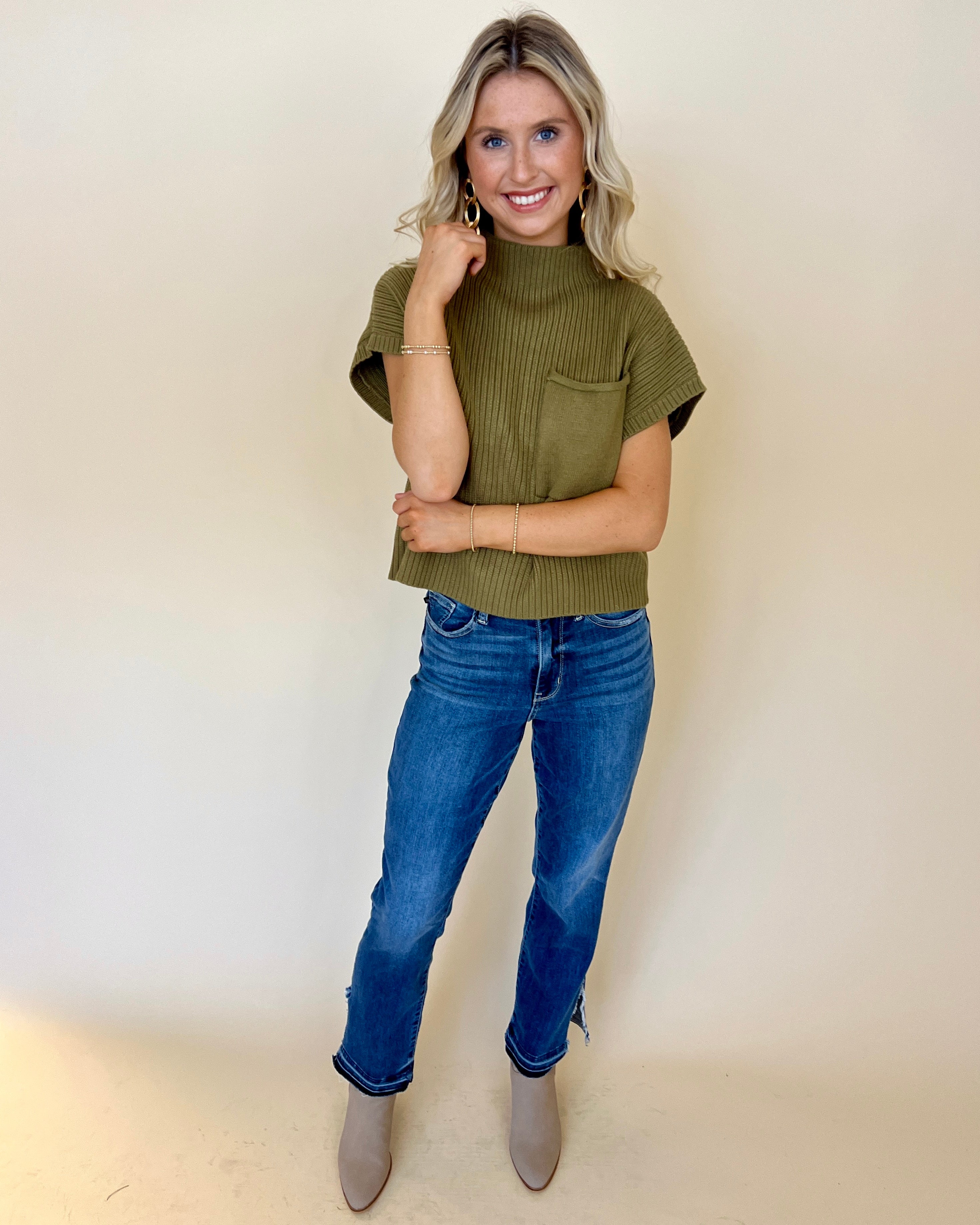 Still Holding On Olive Pocket Sweater-Shop-Womens-Boutique-Clothing