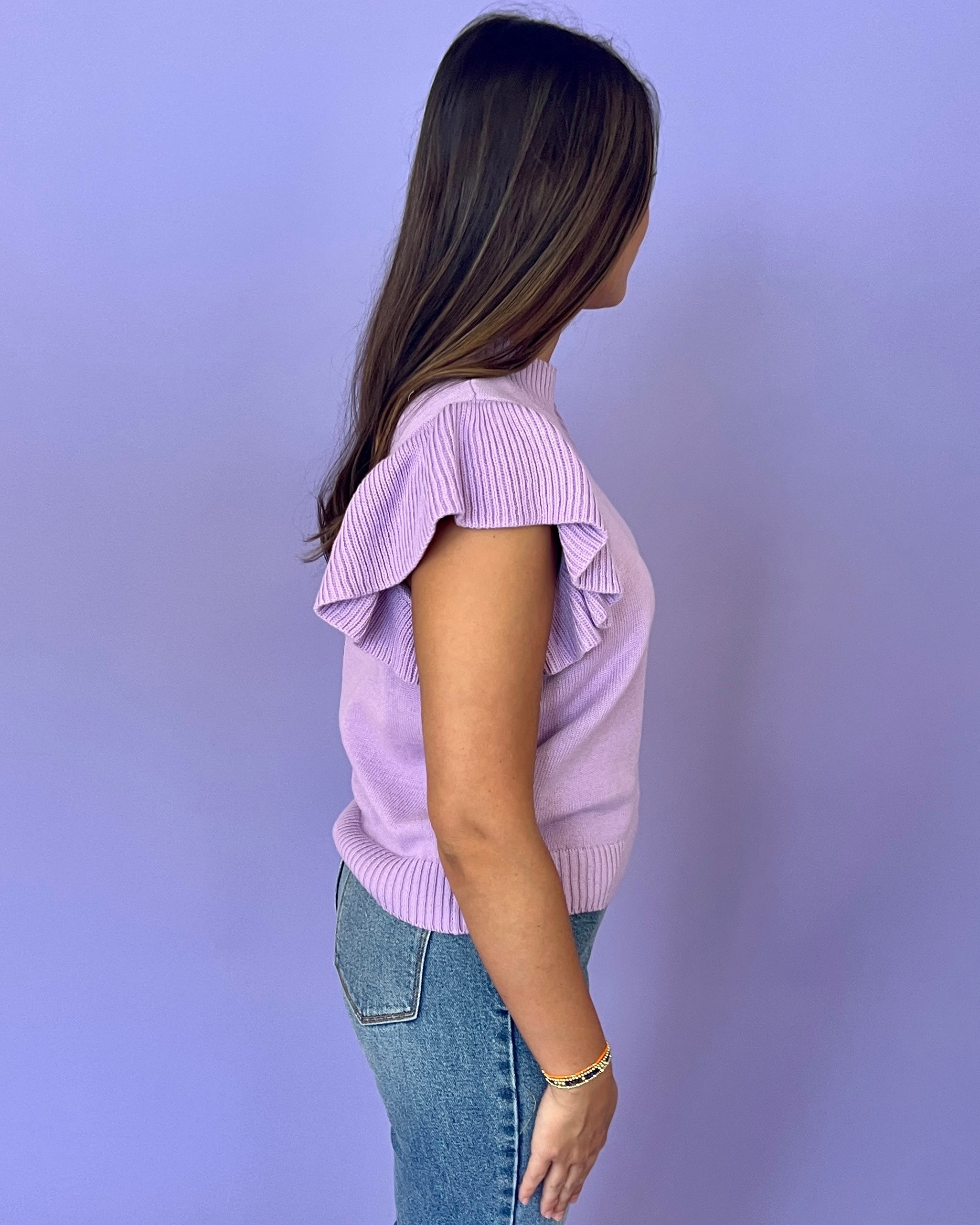 You Need Lavender Ruffle Sweater Top-Shop-Womens-Boutique-Clothing